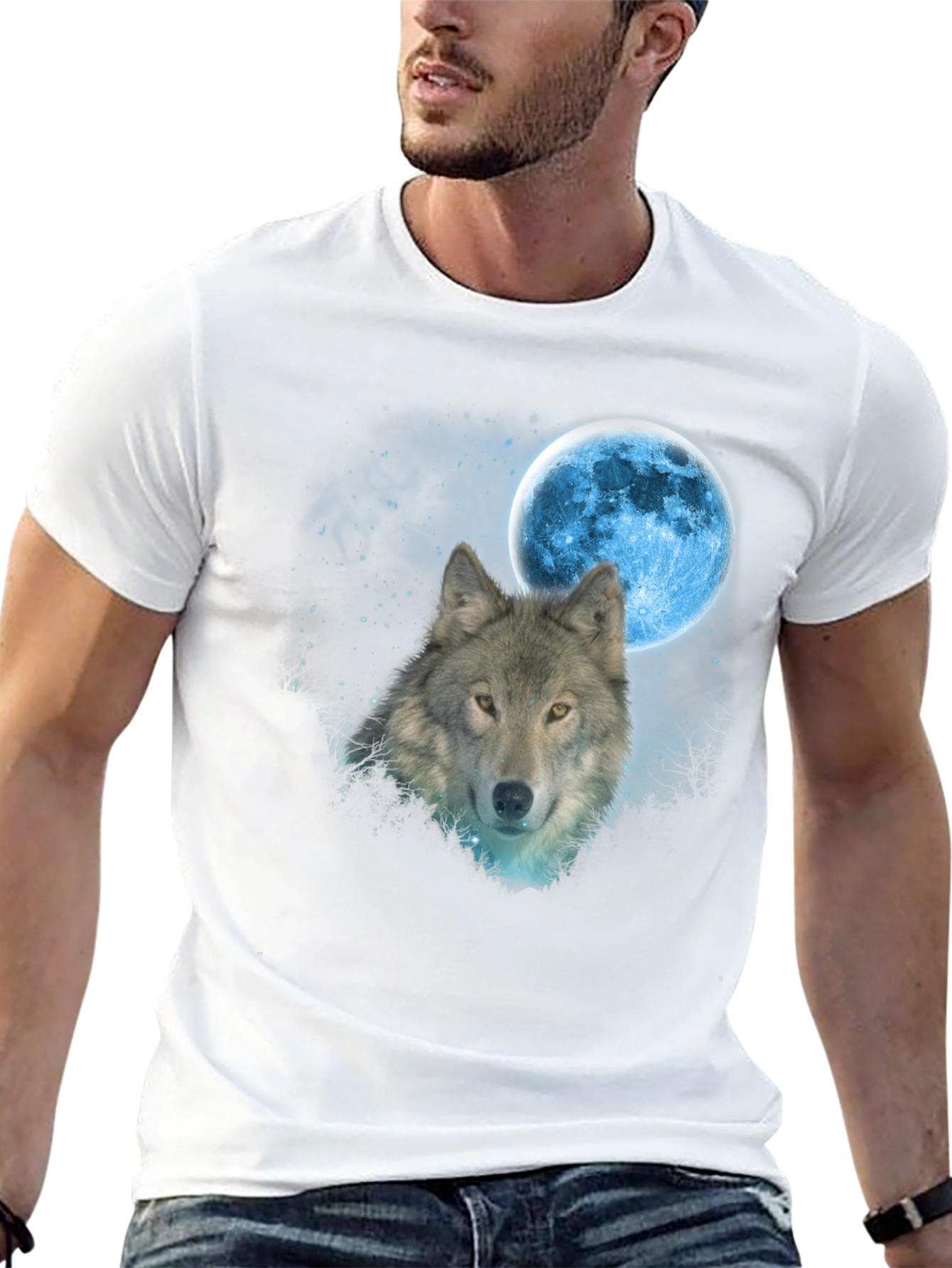 Wolf Moon Graphic T-Shirt - Black Cotton Blend