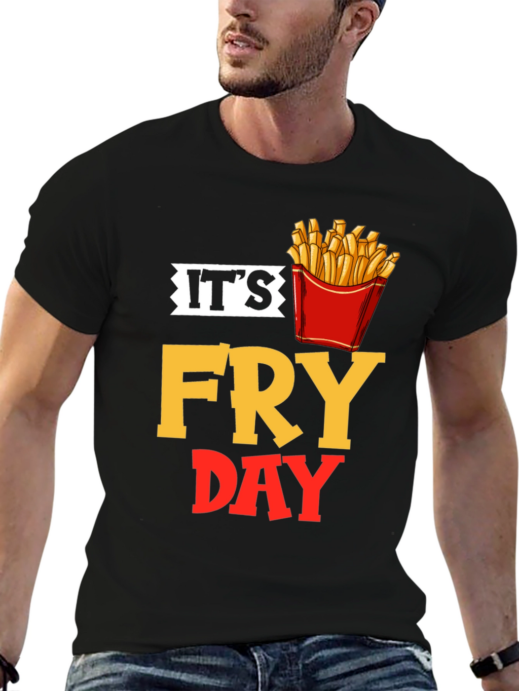 Its Fry Day Black T-Shirt - Foodie Fun!