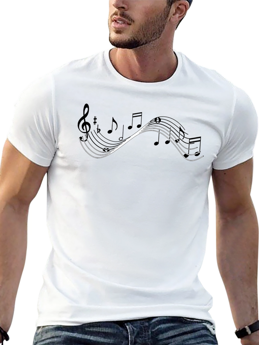 Musical Note Graphic Tee - Black Cotton Casual Shirt