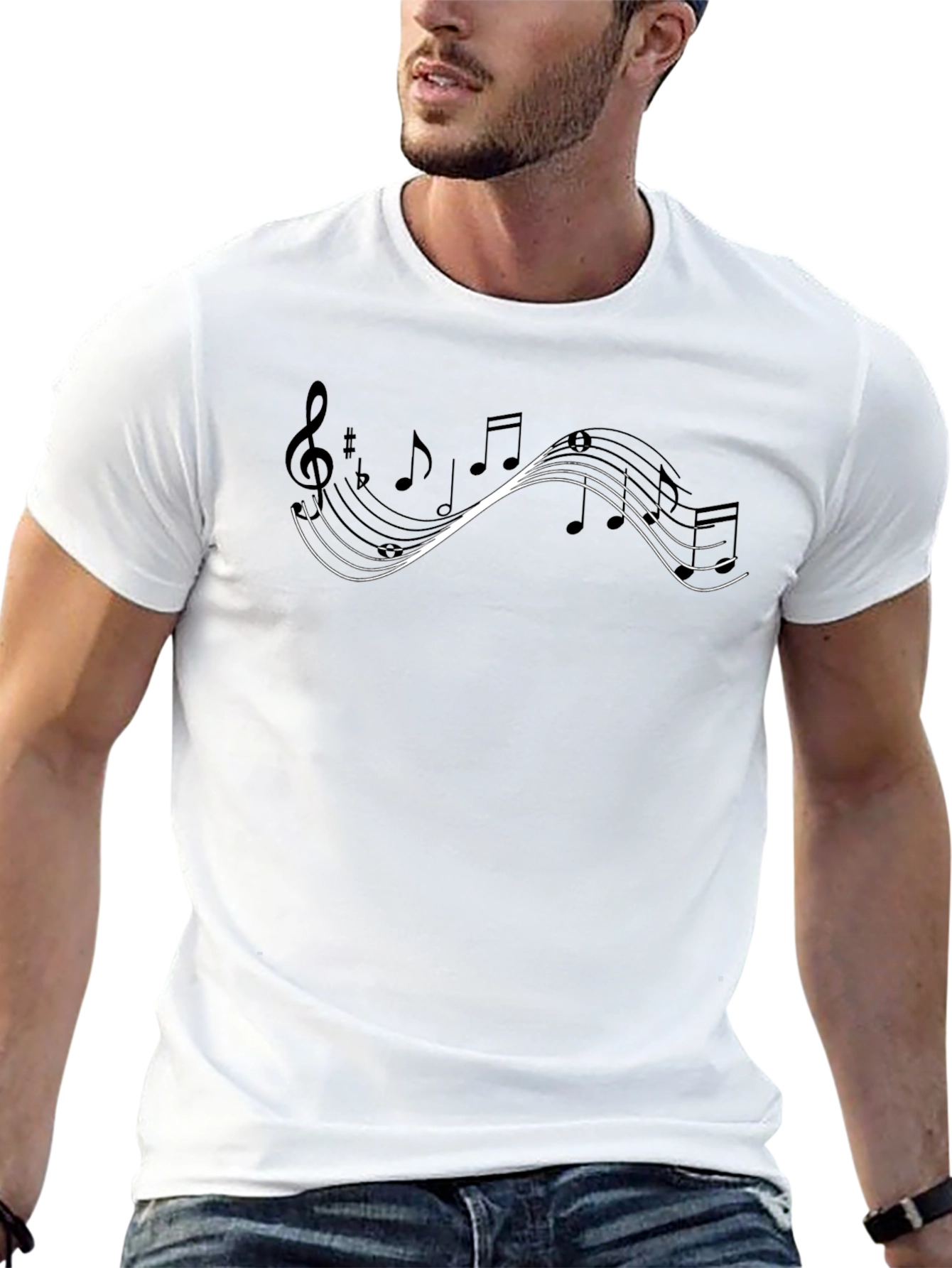 Musical Note Graphic Tee - Black Cotton Casual Shirt