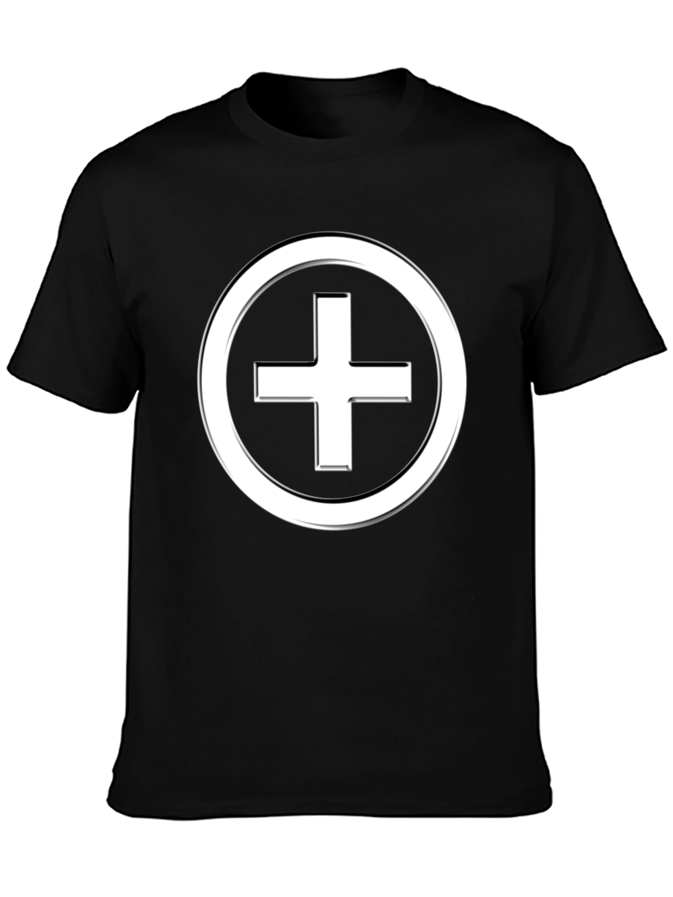 Minimalist Plus Sign T-Shirt - Black Cotton Blend