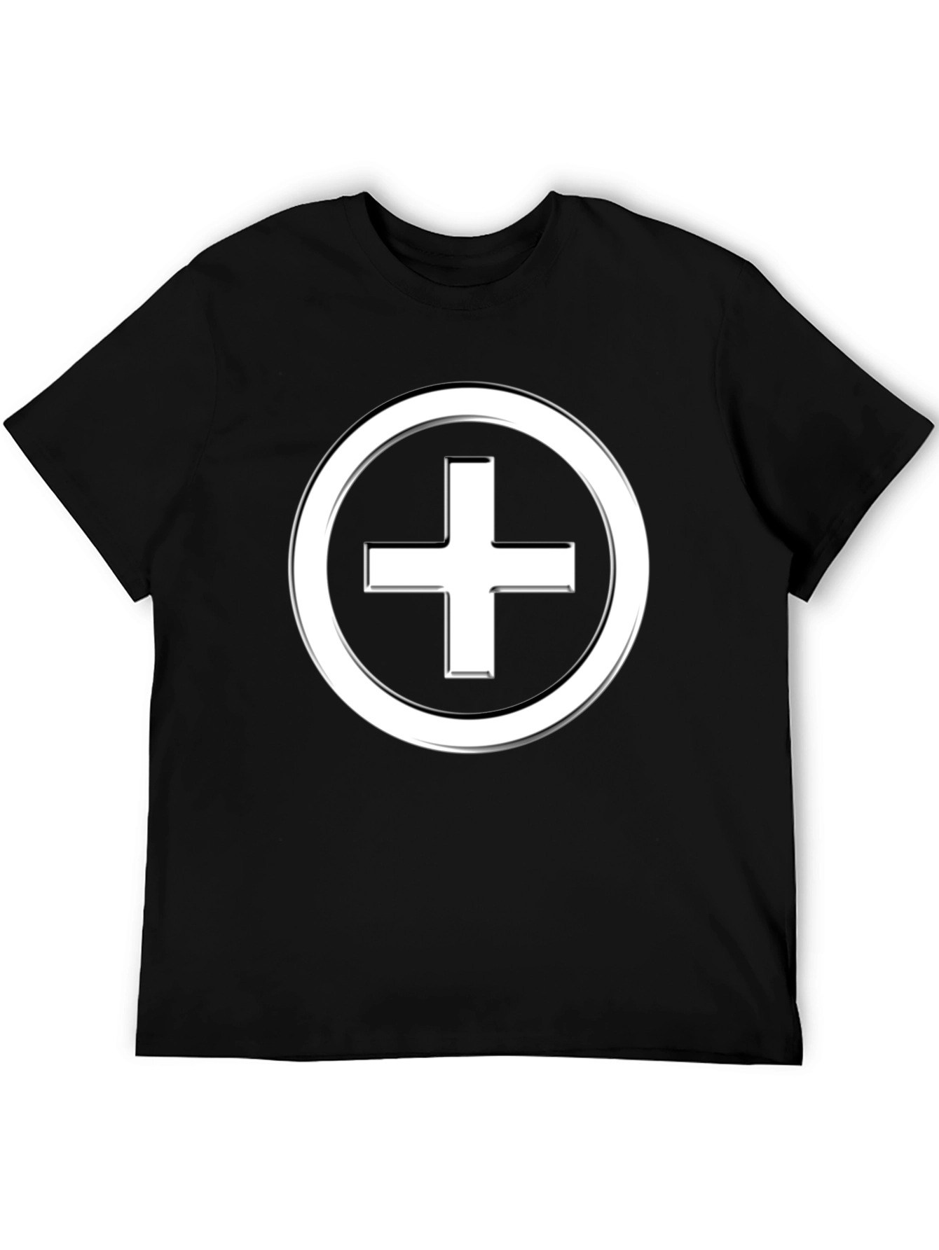Minimalist Plus Sign T-Shirt - Black Cotton Blend