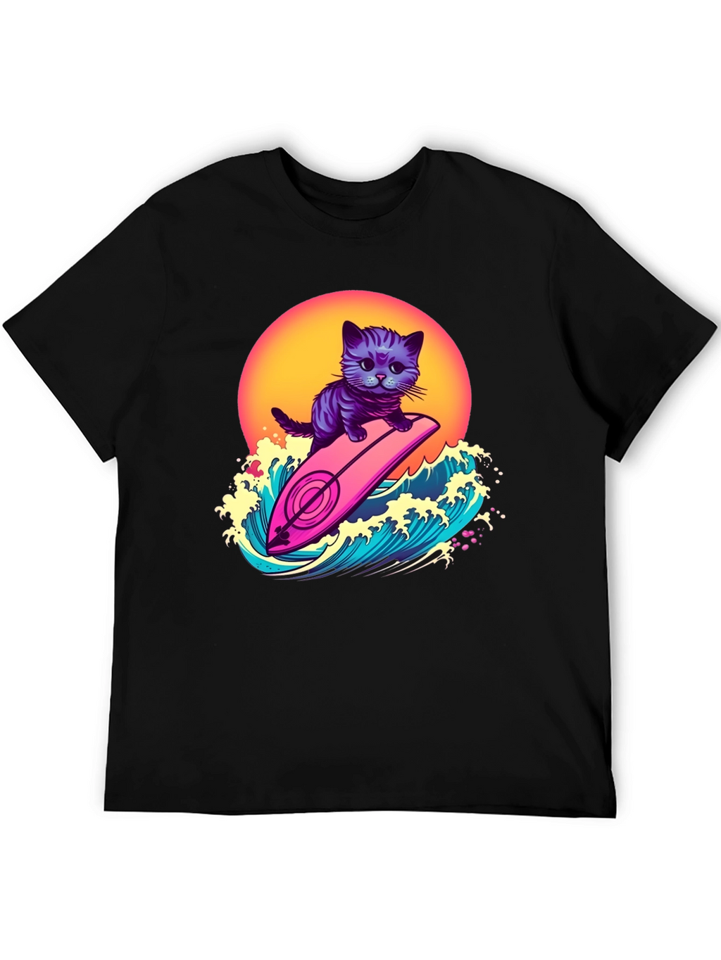 Cool Cat Surfer T-Shirt - Retro Wave Style