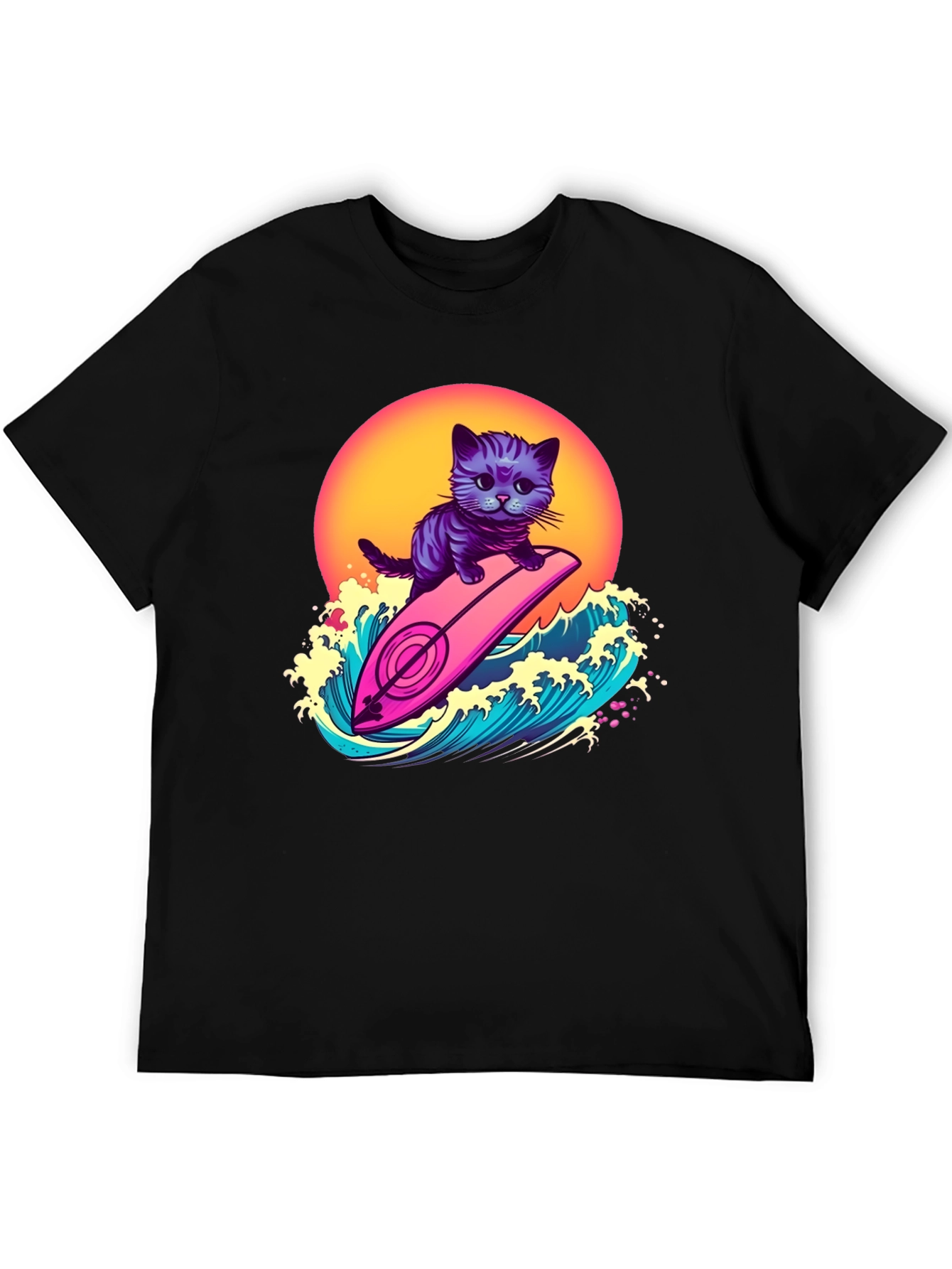 Cool Cat Surfer T-Shirt - Retro Wave Style