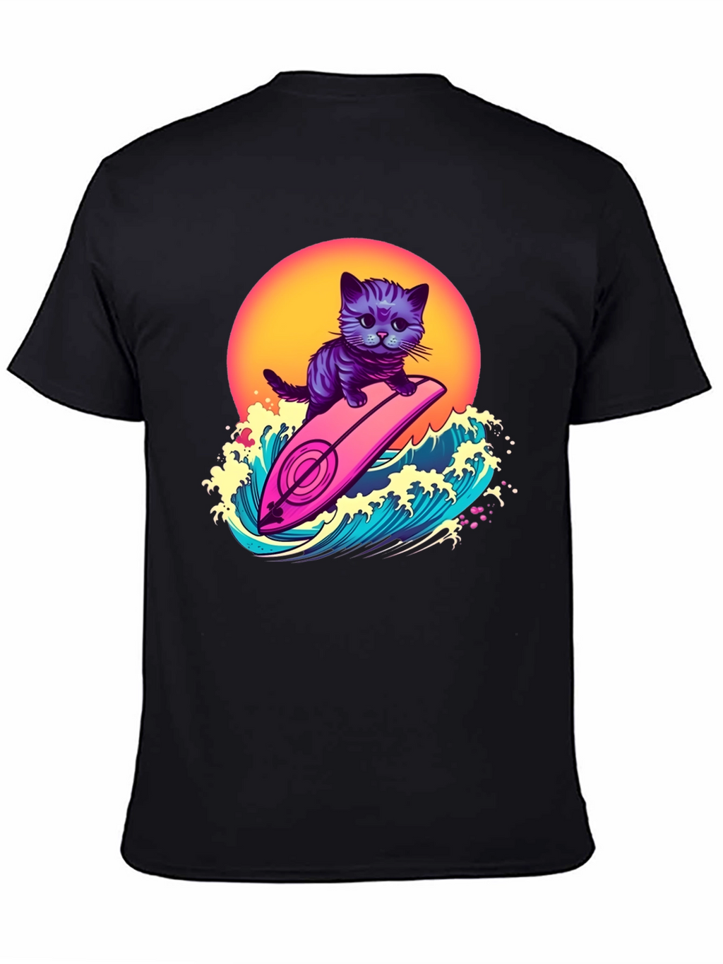 Cool Cat Surfer T-Shirt - Retro Wave Style