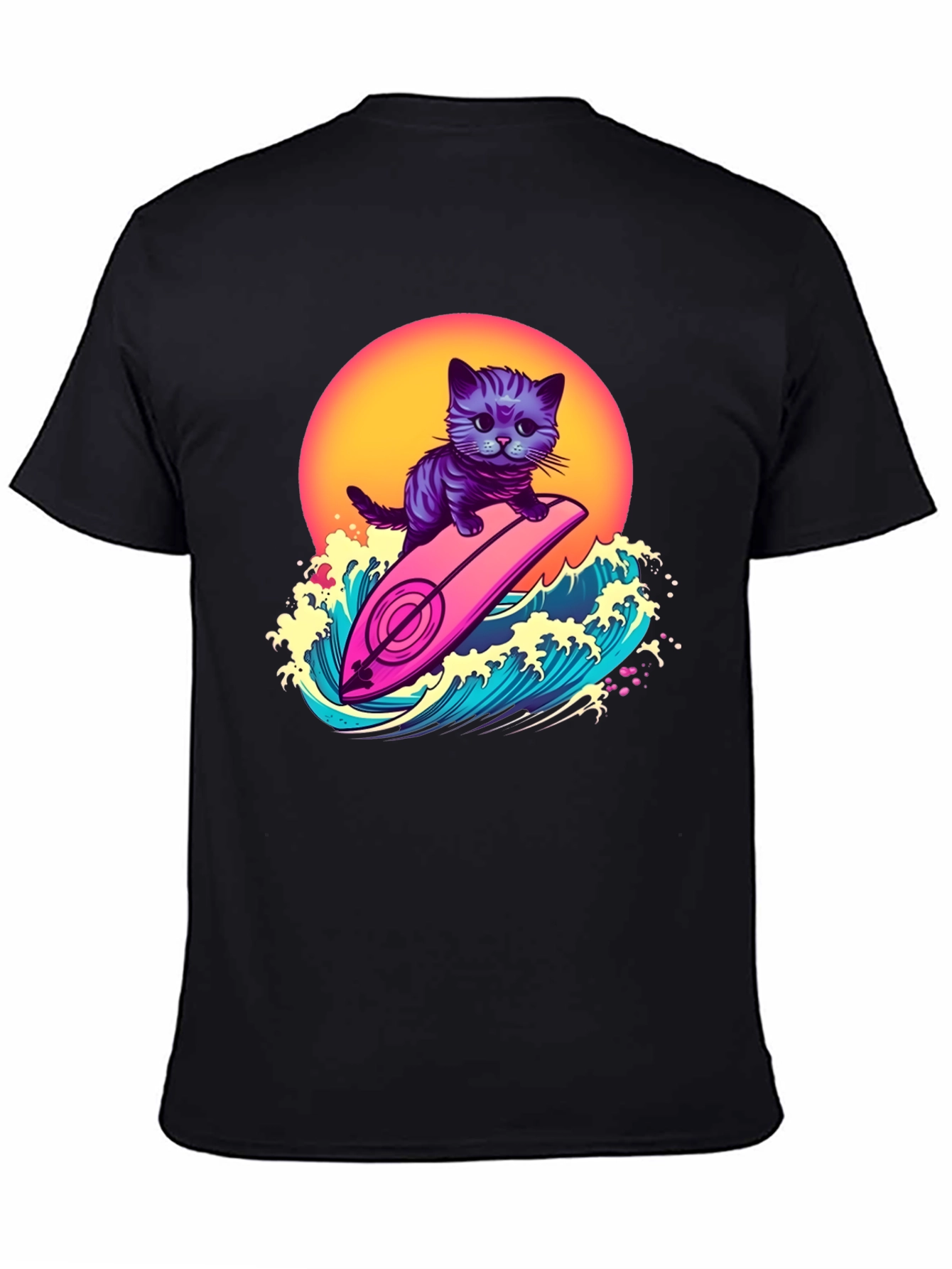 Cool Cat Surfer T-Shirt - Retro Wave Style