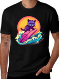 Cool Cat Surfer T-Shirt - Retro Wave Style