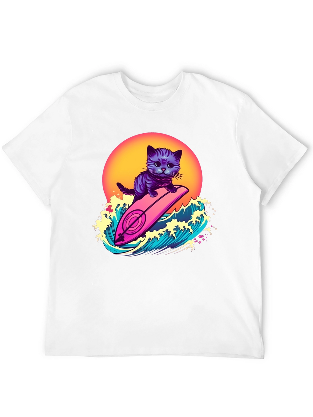 Cool Cat Surfer T-Shirt - Retro Wave Style