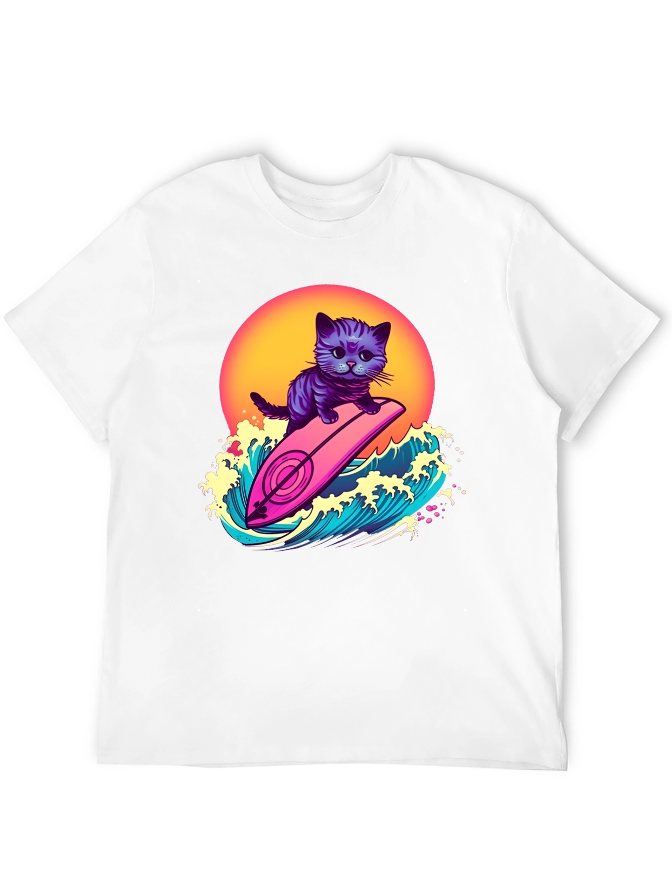 Cool Cat Surfer T-Shirt - Retro Wave Style