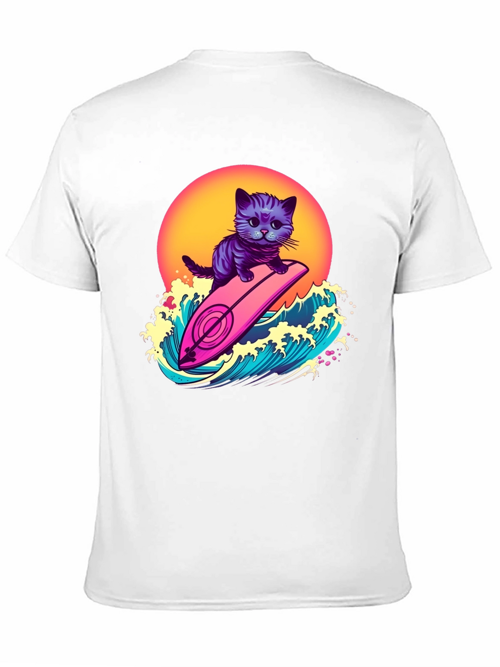 Cool Cat Surfer T-Shirt - Retro Wave Style