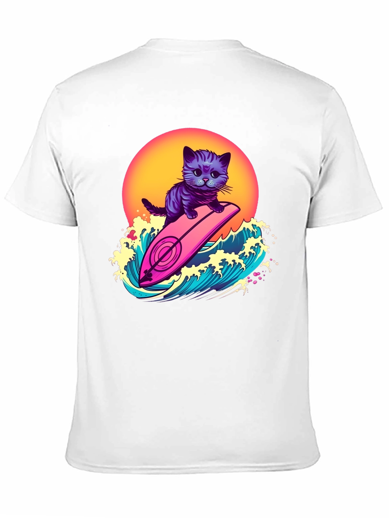 Cool Cat Surfer T-Shirt - Retro Wave Style