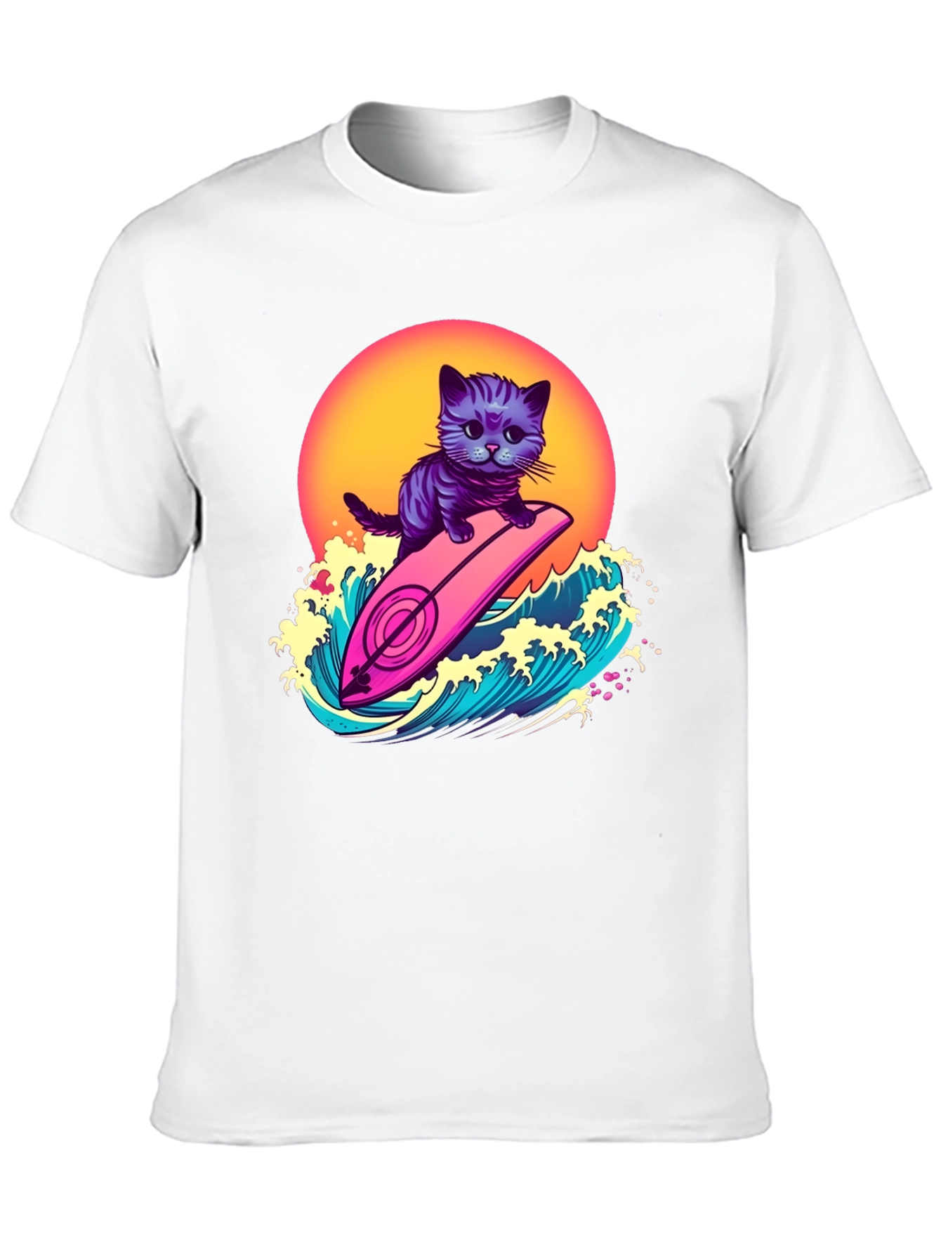 Cool Cat Surfer T-Shirt - Retro Wave Style