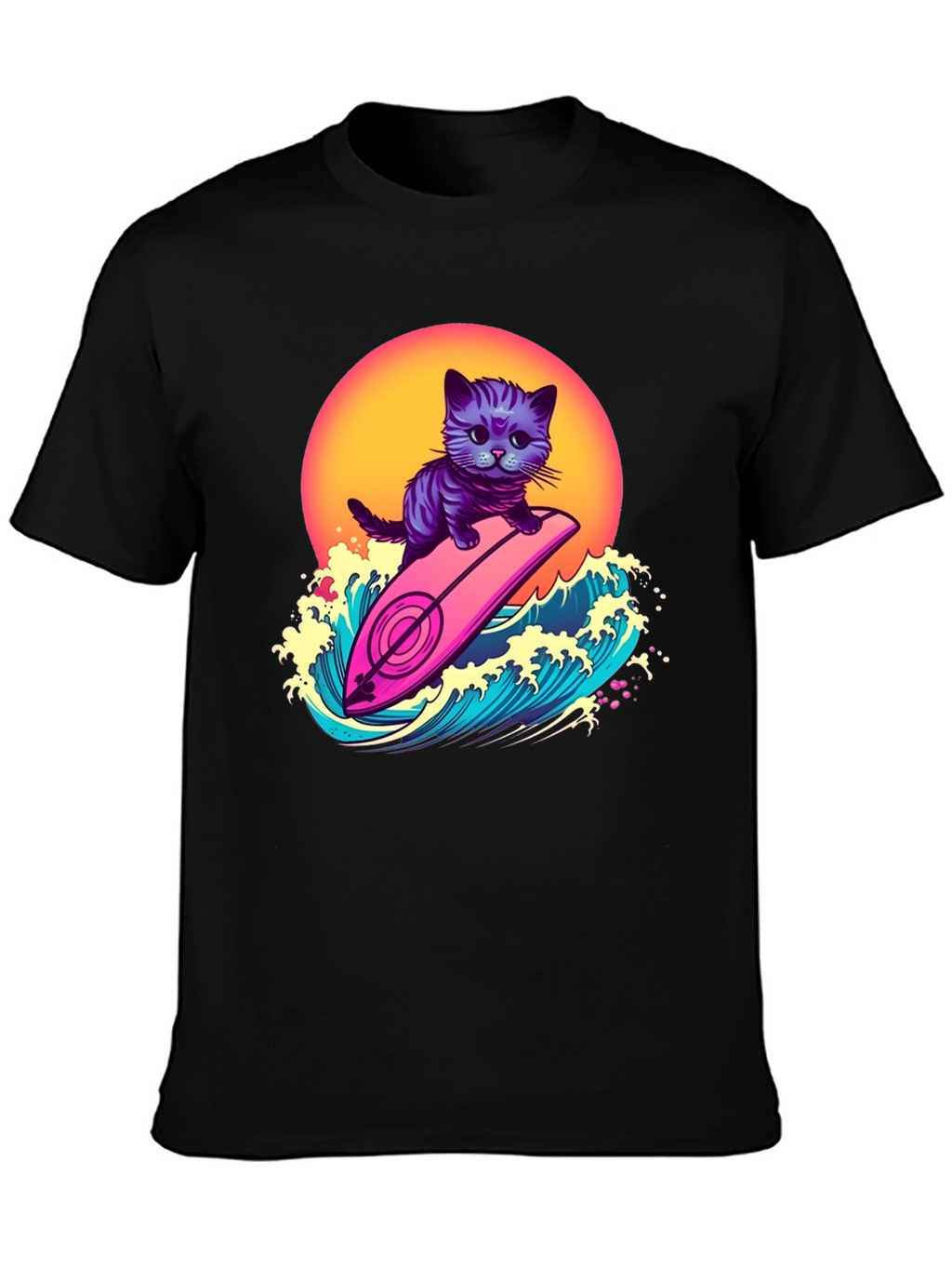 Cool Cat Surfer T-Shirt - Retro Wave Style