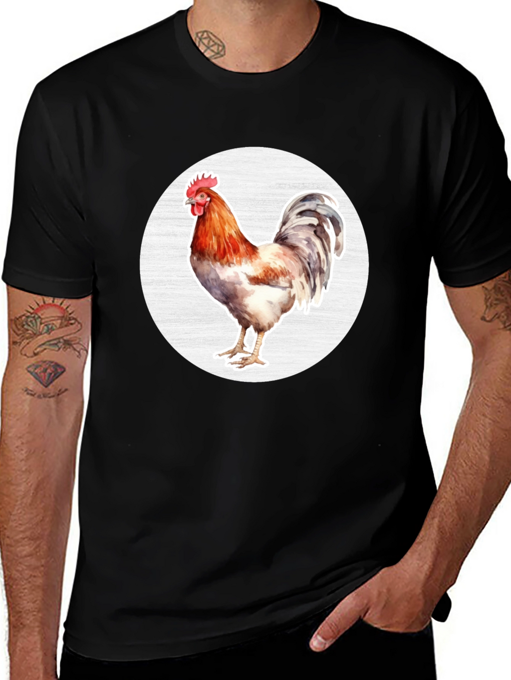 Rooster Graphic T-Shirt - Black Cotton Tee