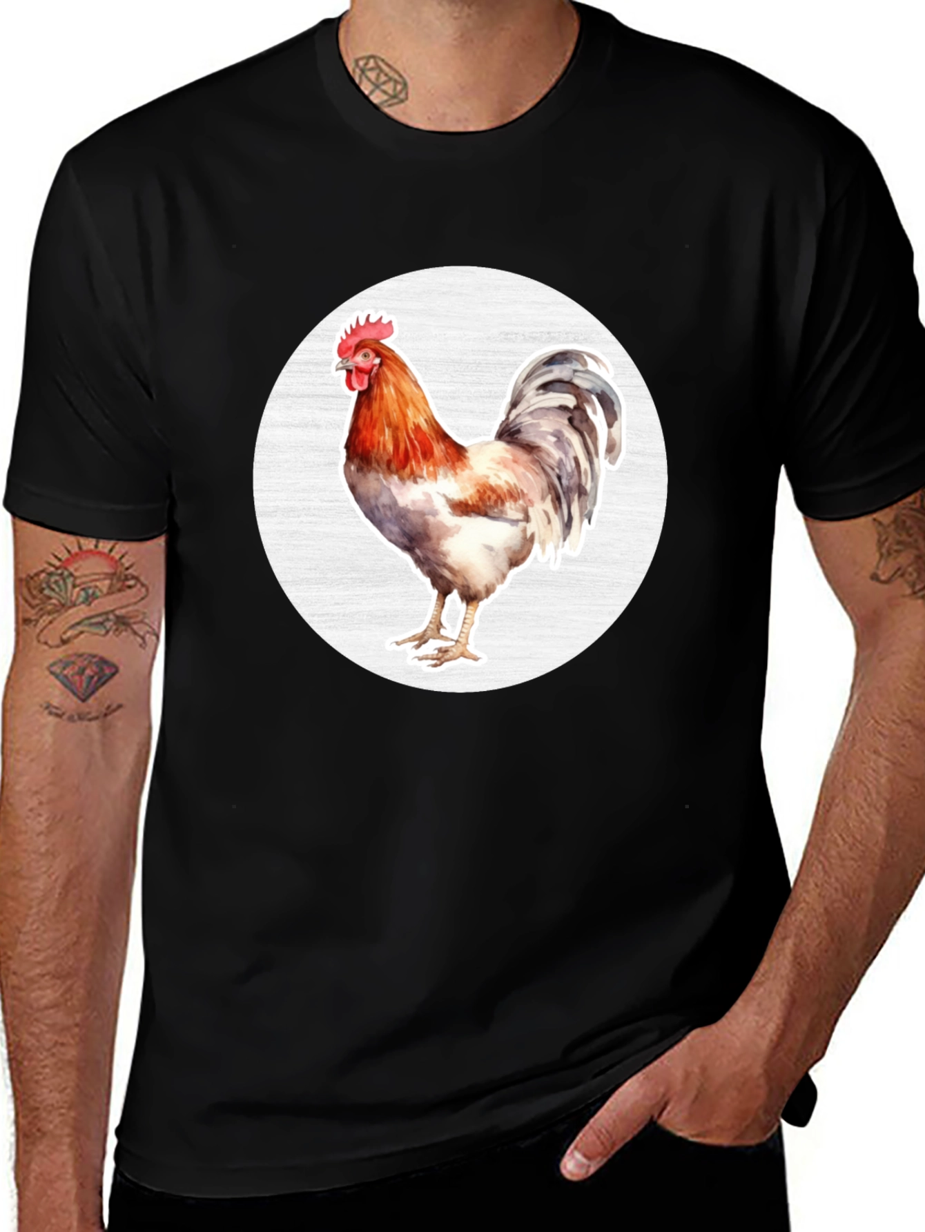 Rooster Graphic T-Shirt - Black Cotton Tee