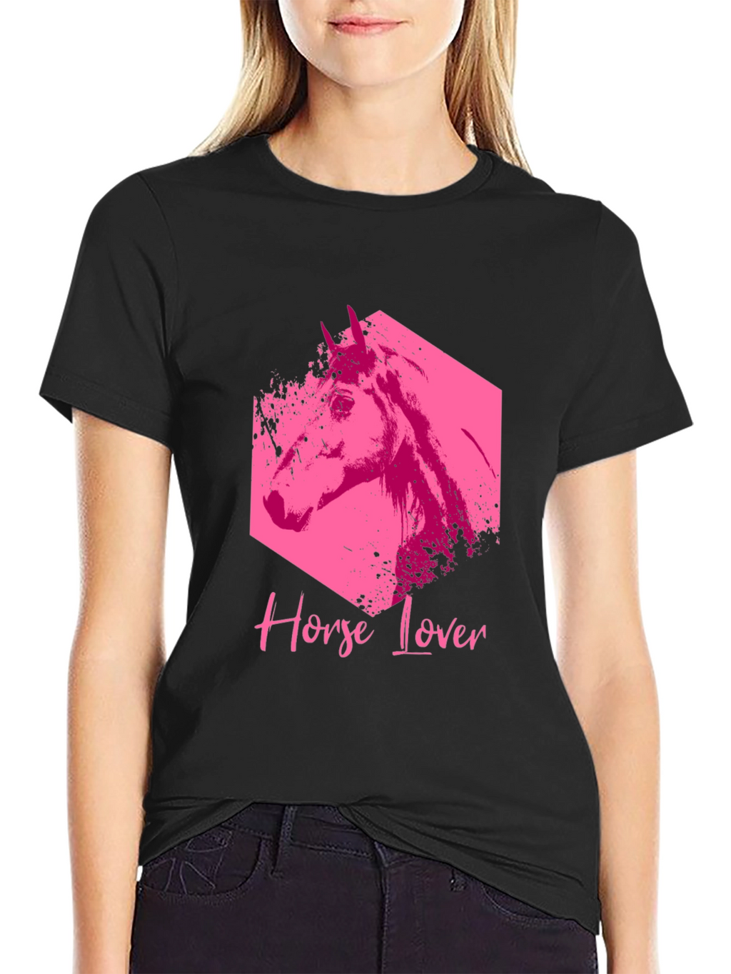 Horse Lover Graphic Tee - Black Cotton Blend