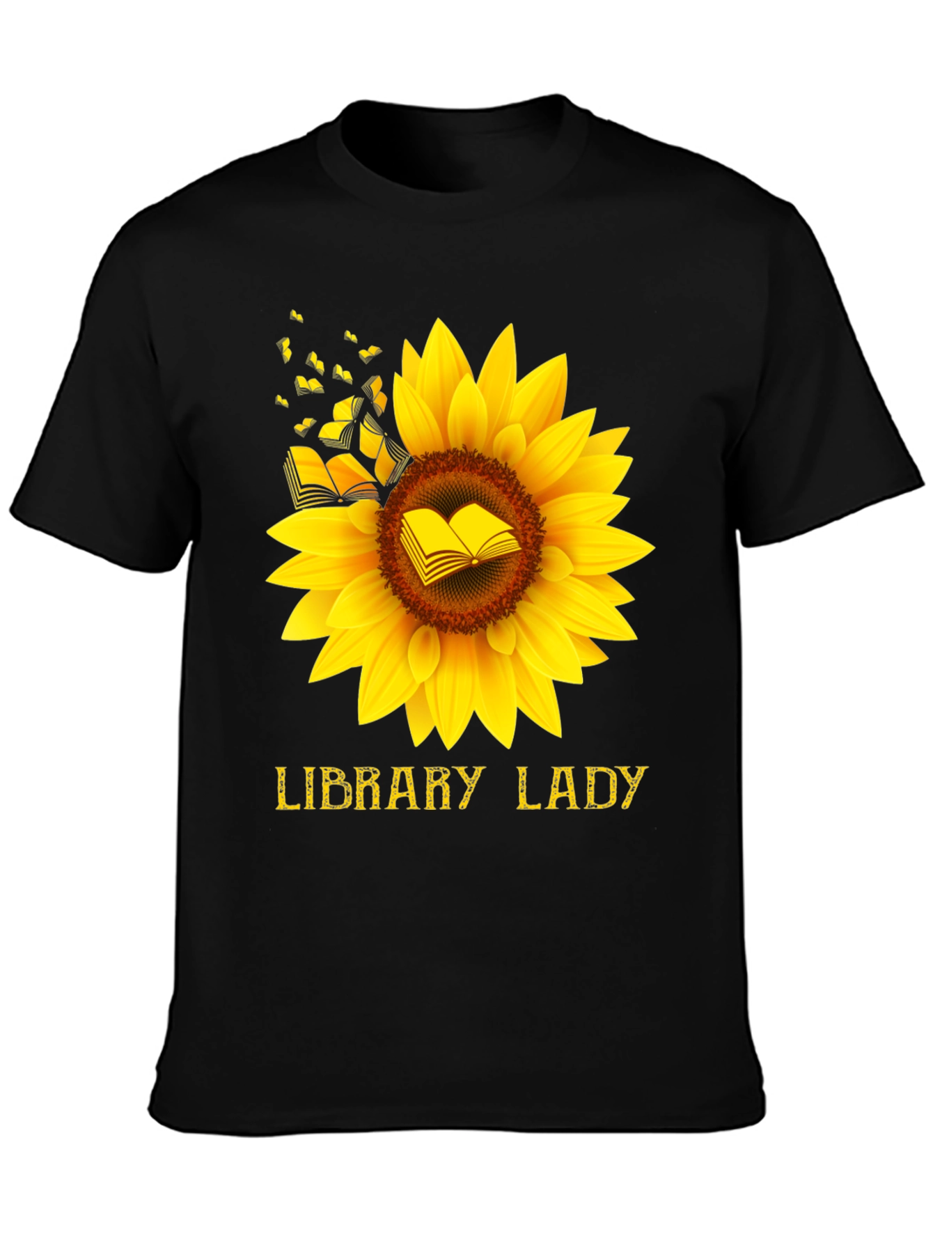 Library Lady Sunflower Book T-Shirt