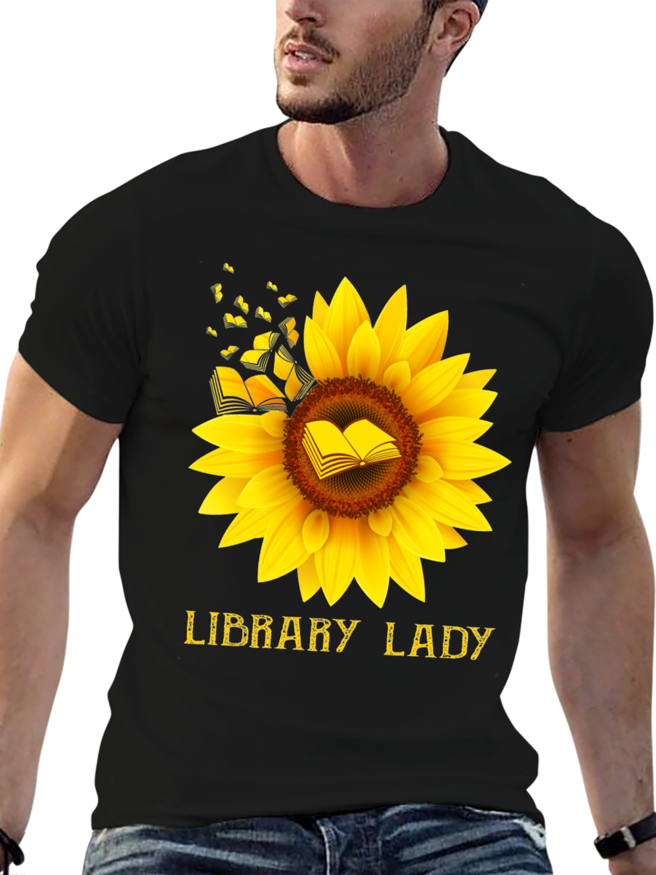 Library Lady Sunflower Book T-Shirt