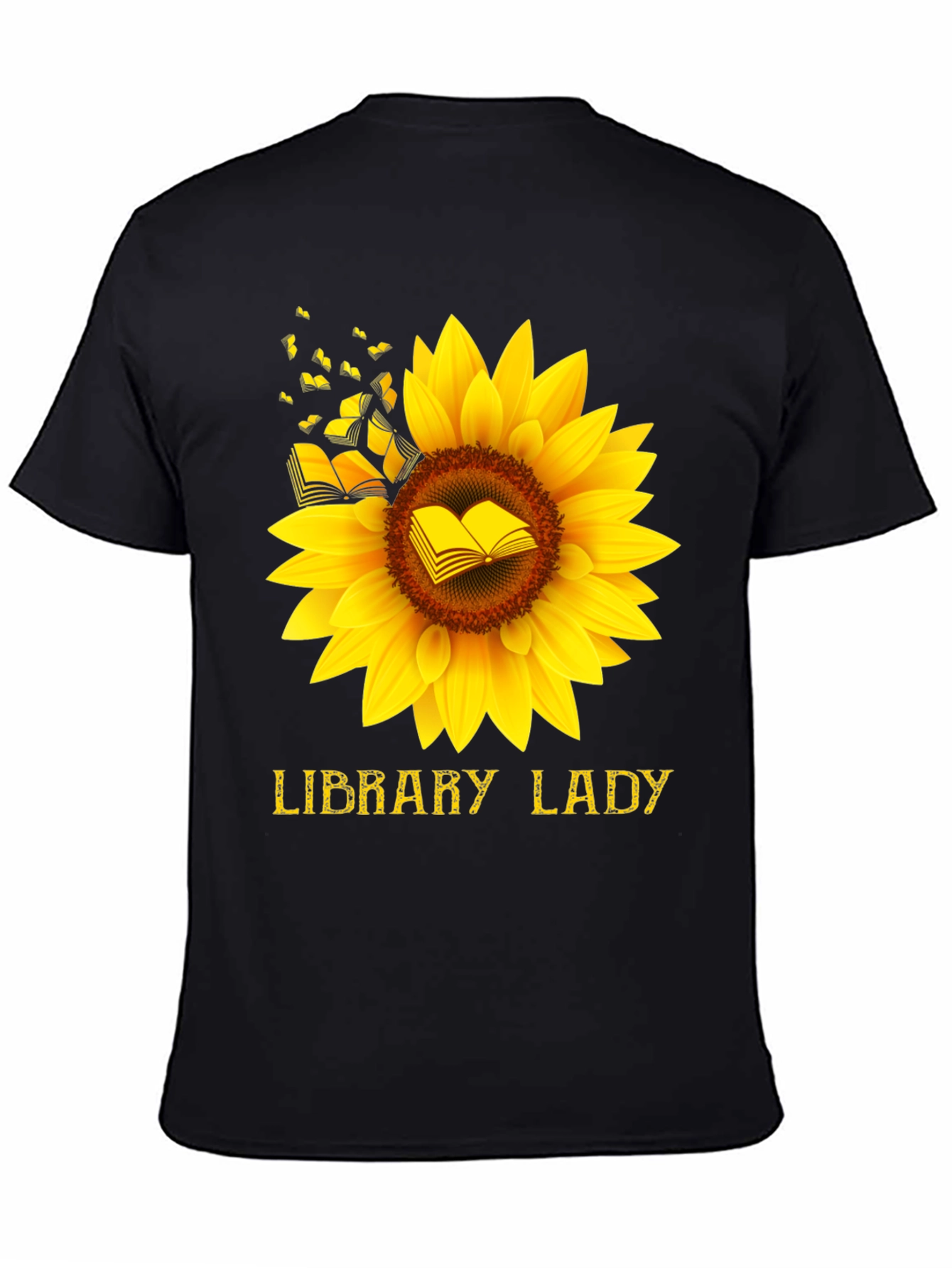 Library Lady Sunflower Book T-Shirt