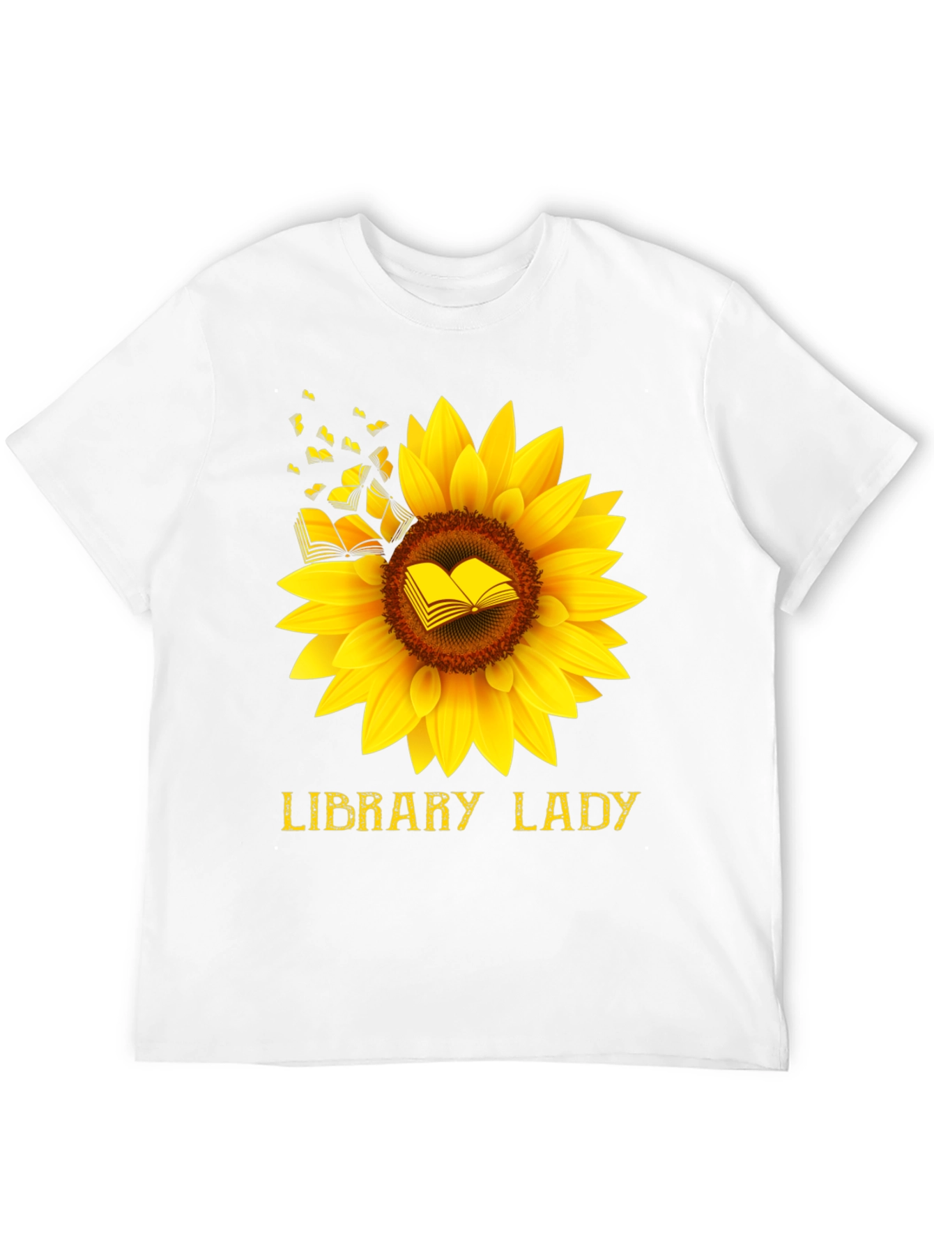 Library Lady Sunflower Book T-Shirt