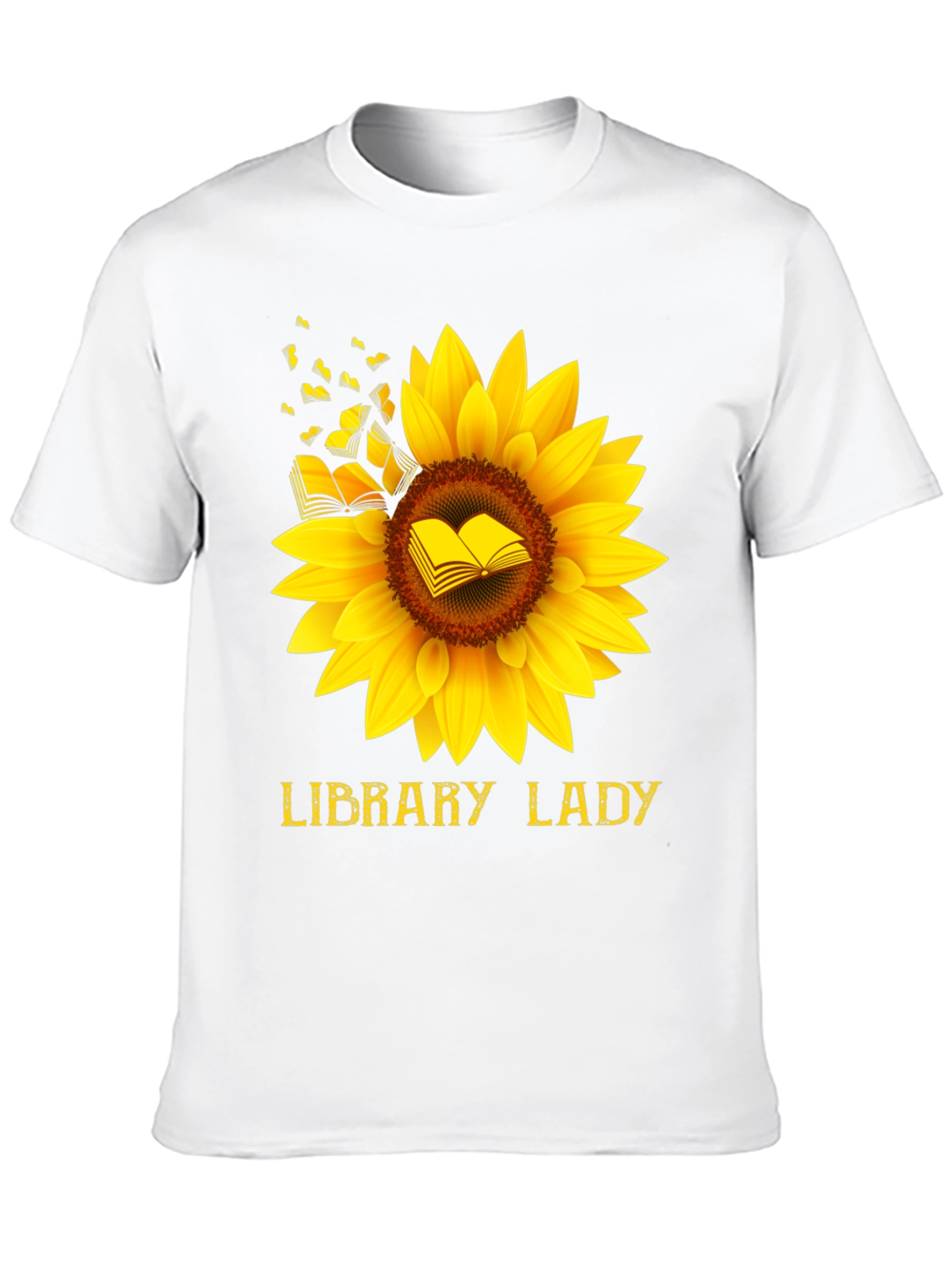 Library Lady Sunflower Book T-Shirt