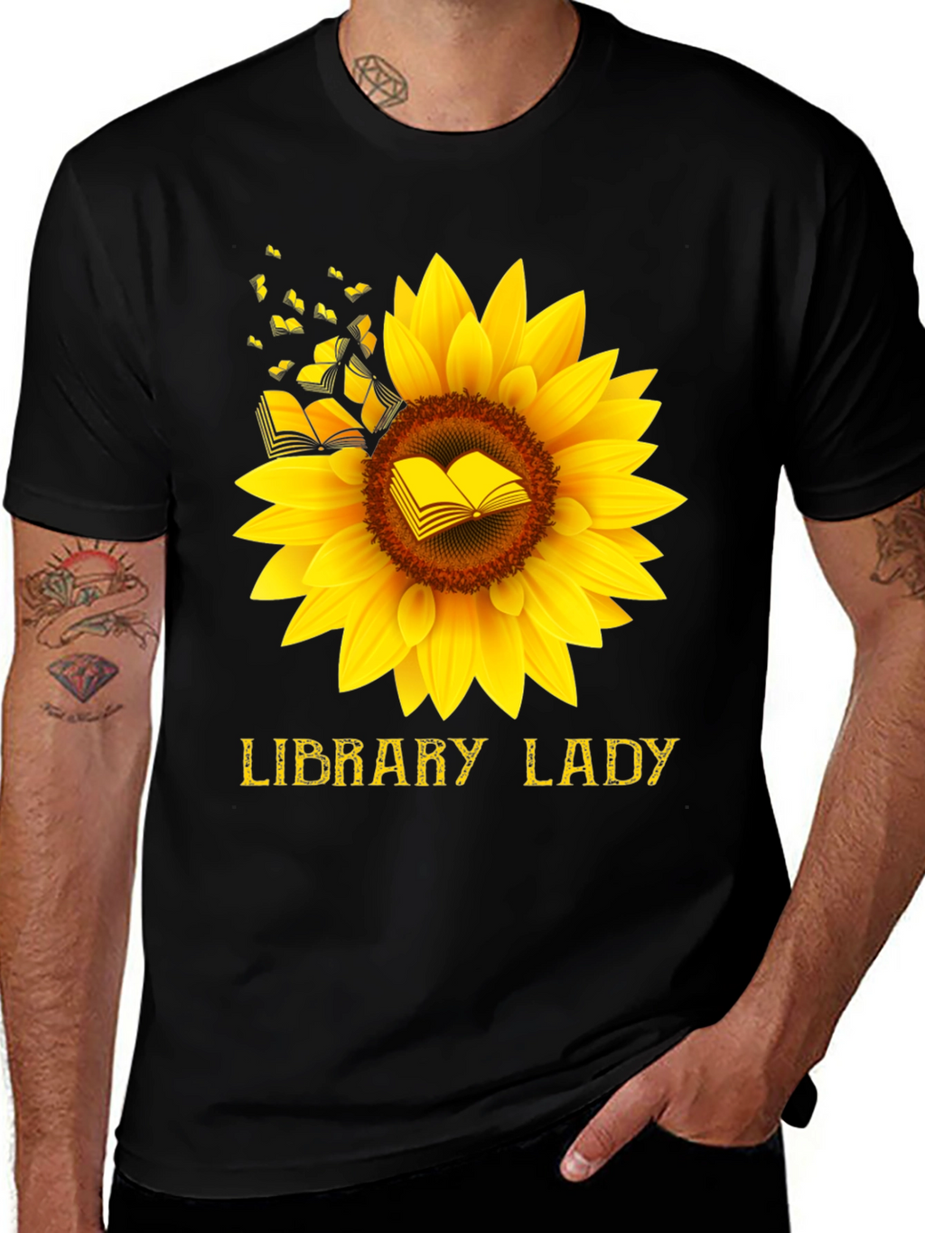 Library Lady Sunflower Book T-Shirt