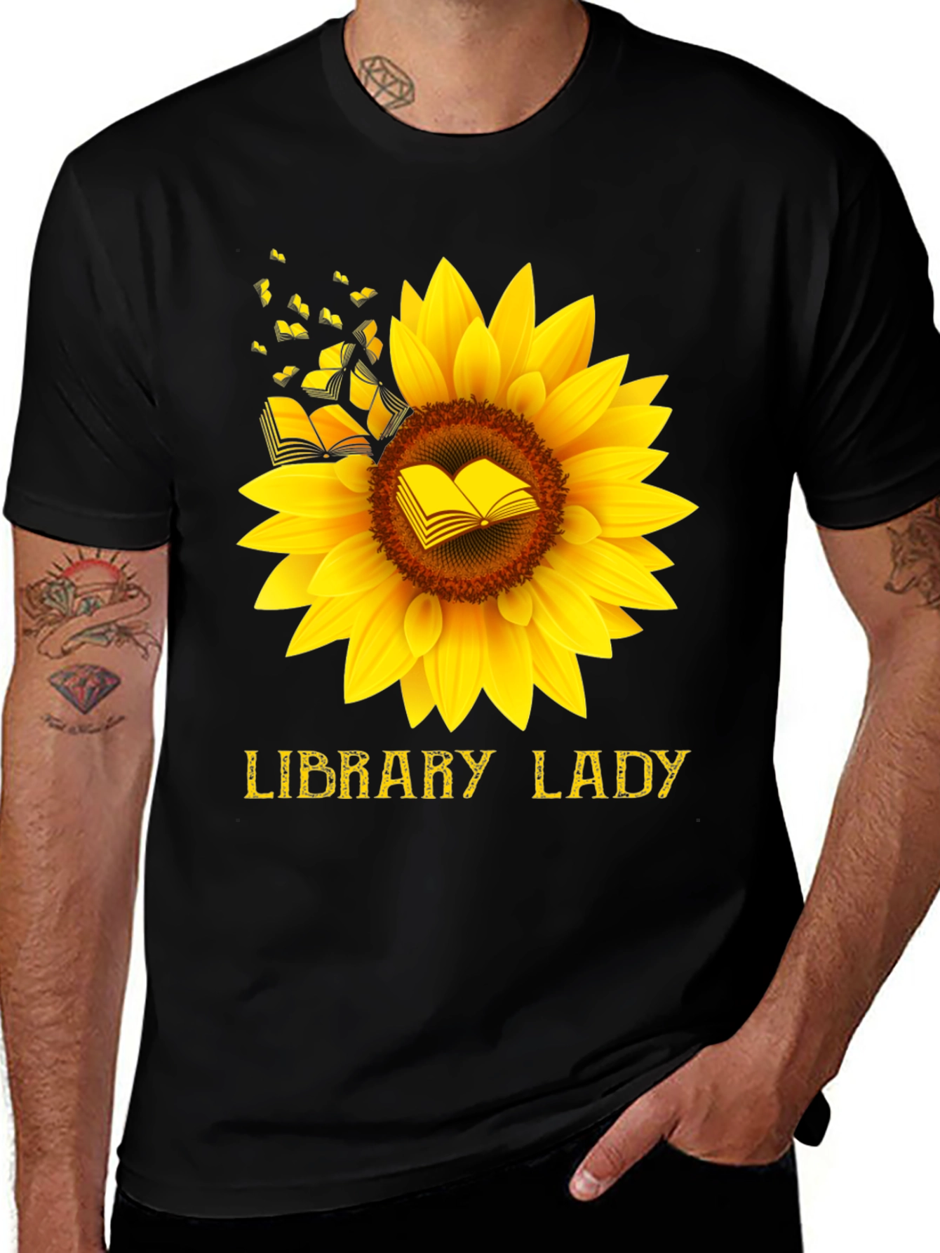 Library Lady Sunflower Book T-Shirt