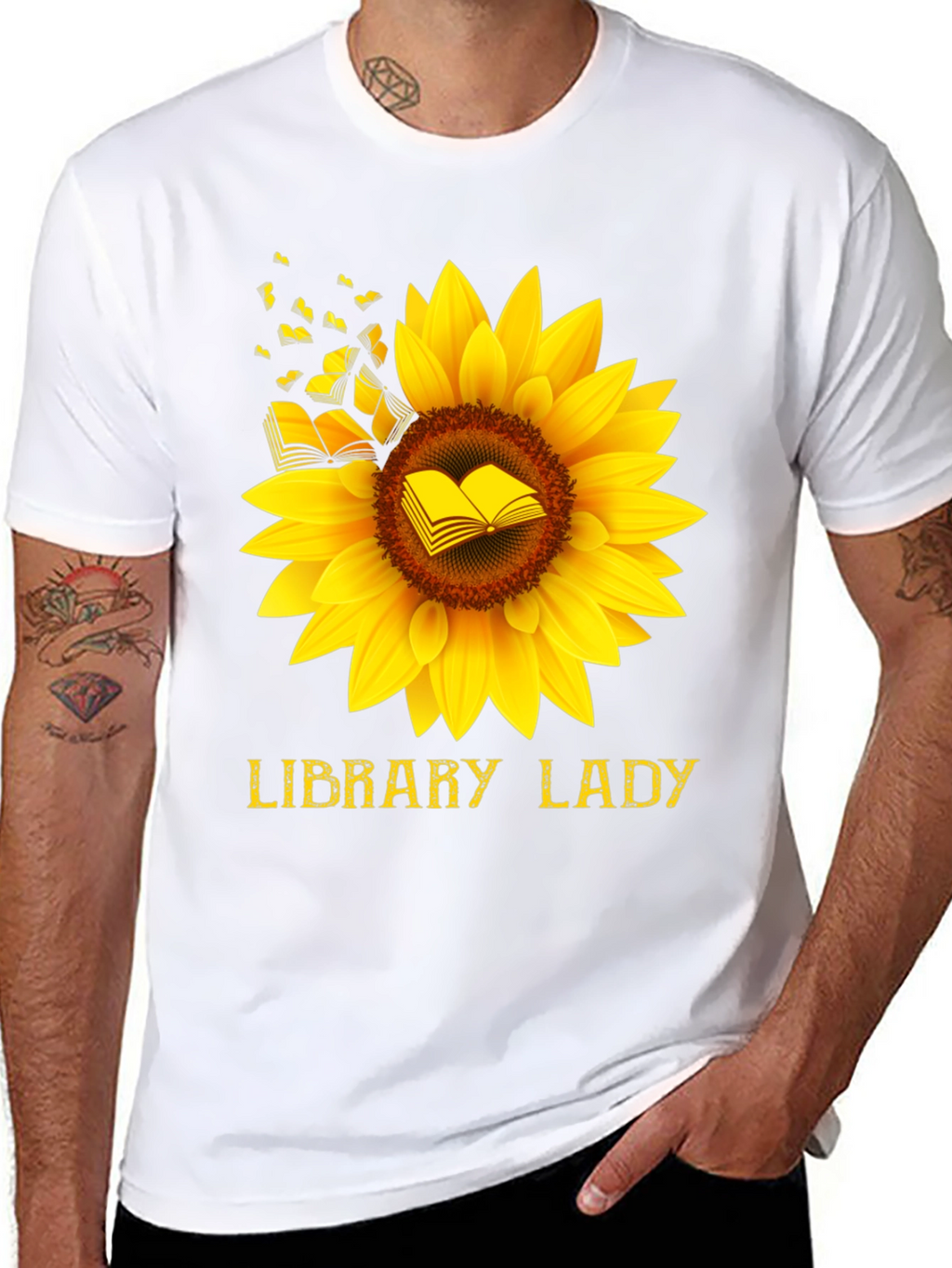 Library Lady Sunflower Book T-Shirt