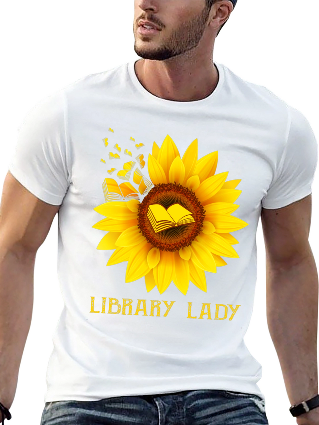 Library Lady Sunflower Book T-Shirt