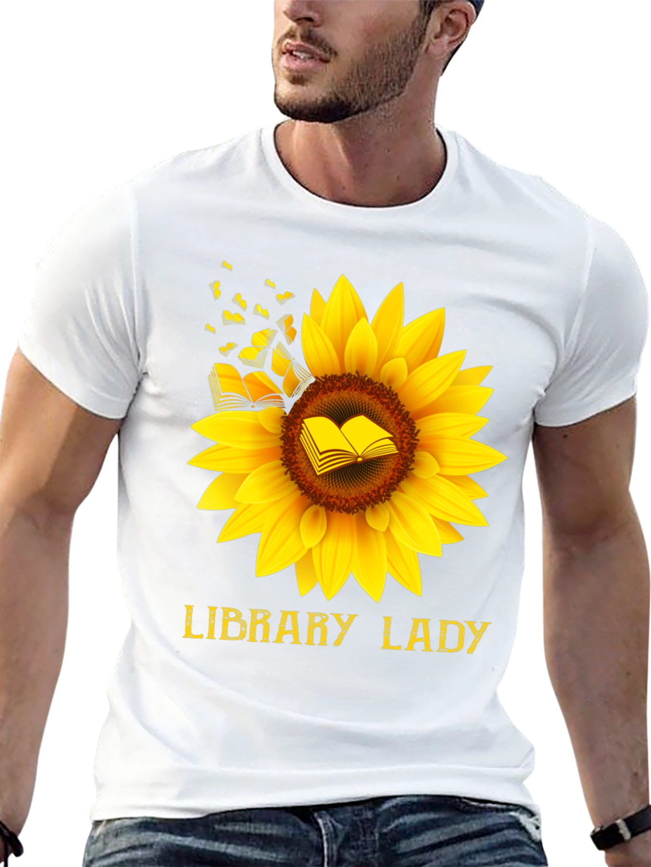Library Lady Sunflower Book T-Shirt