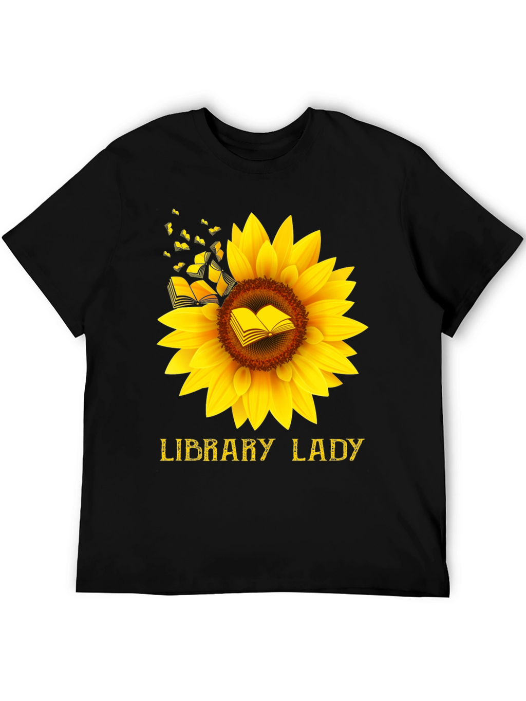 Library Lady Sunflower Book T-Shirt