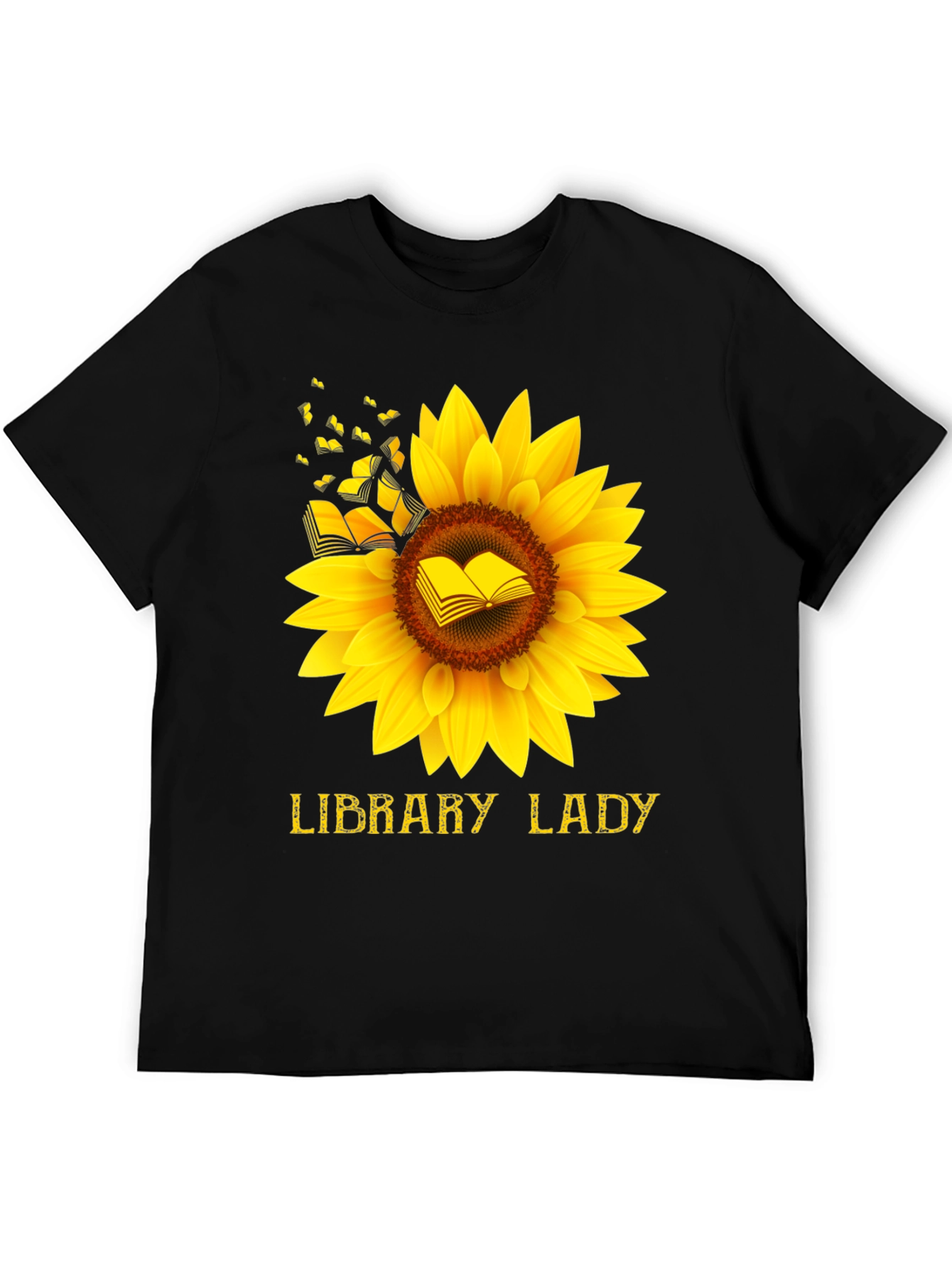 Library Lady Sunflower Book T-Shirt