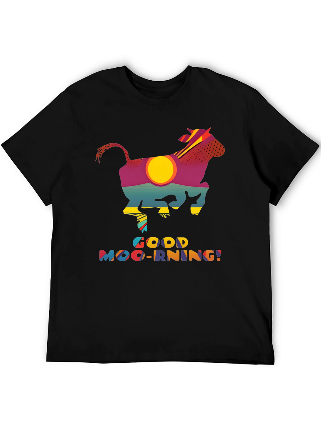 Good Moo-rning T-Shirt - Novelty Cow Sunrise Design