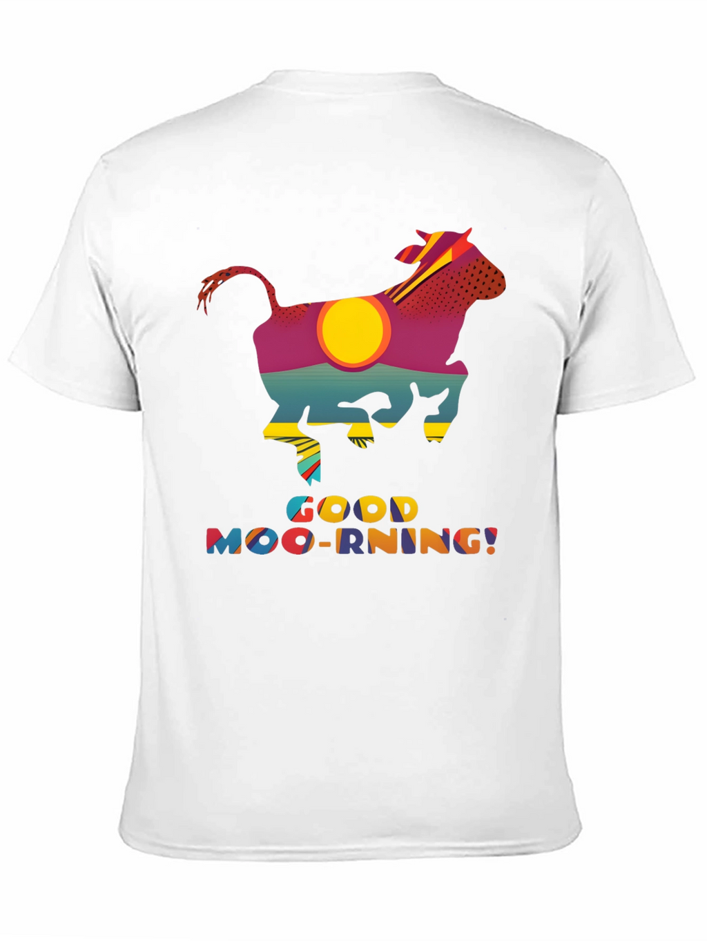 Good Moo-rning T-Shirt - Novelty Cow Sunrise Design