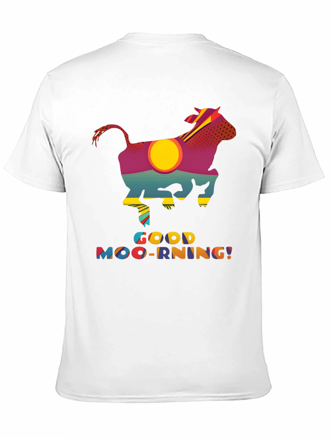 Good Moo-rning T-Shirt - Novelty Cow Sunrise Design