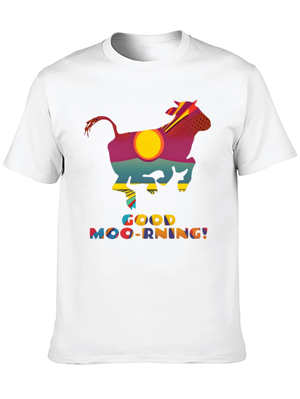 Good Moo-rning T-Shirt - Novelty Cow Sunrise Design
