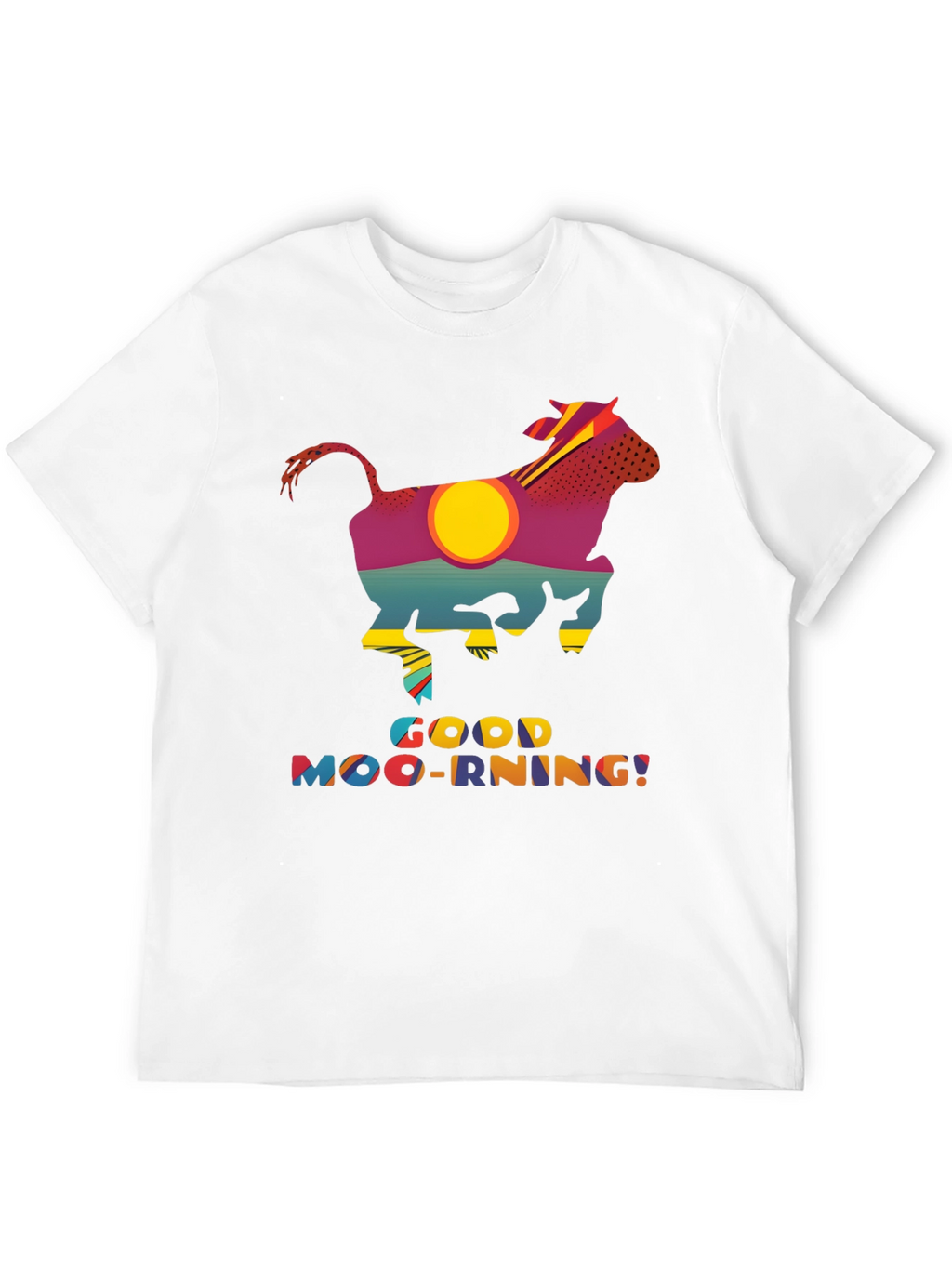 Good Moo-rning T-Shirt - Novelty Cow Sunrise Design