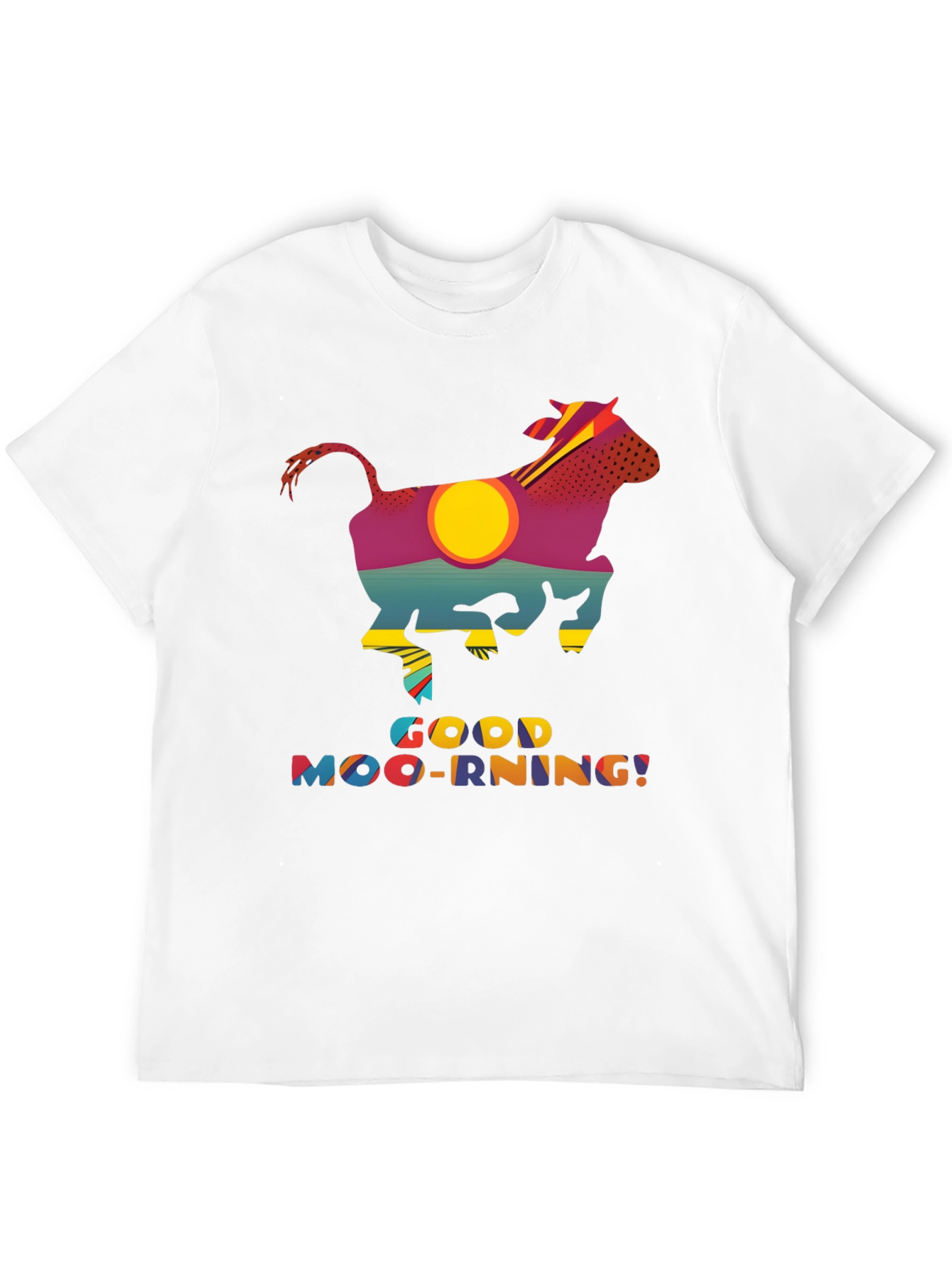 Good Moo-rning T-Shirt - Novelty Cow Sunrise Design