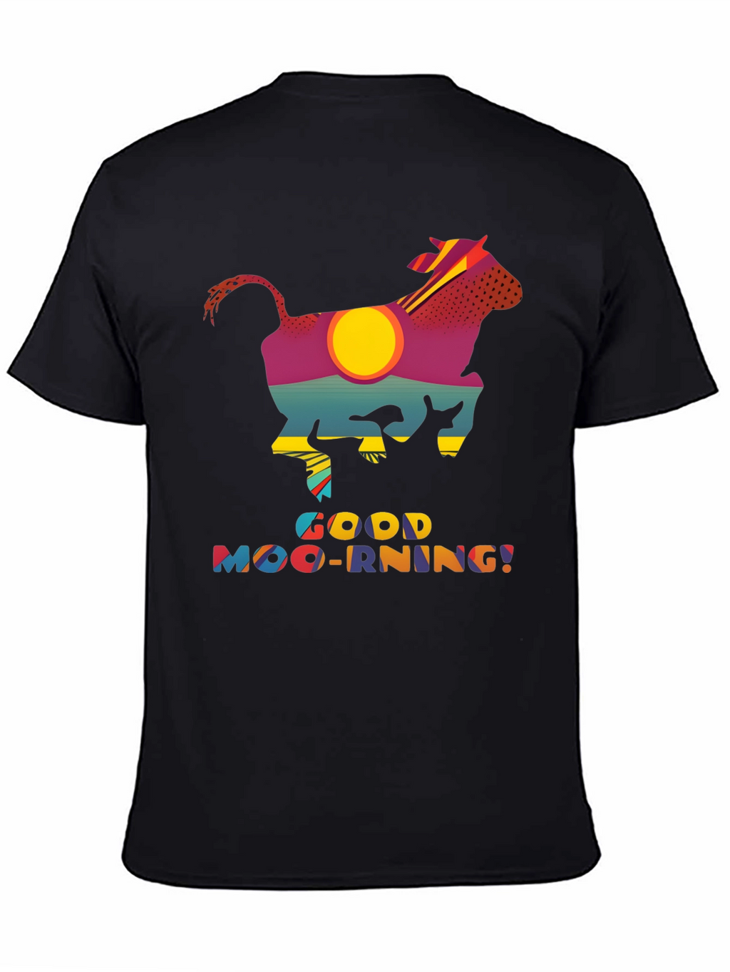 Good Moo-rning T-Shirt - Novelty Cow Sunrise Design