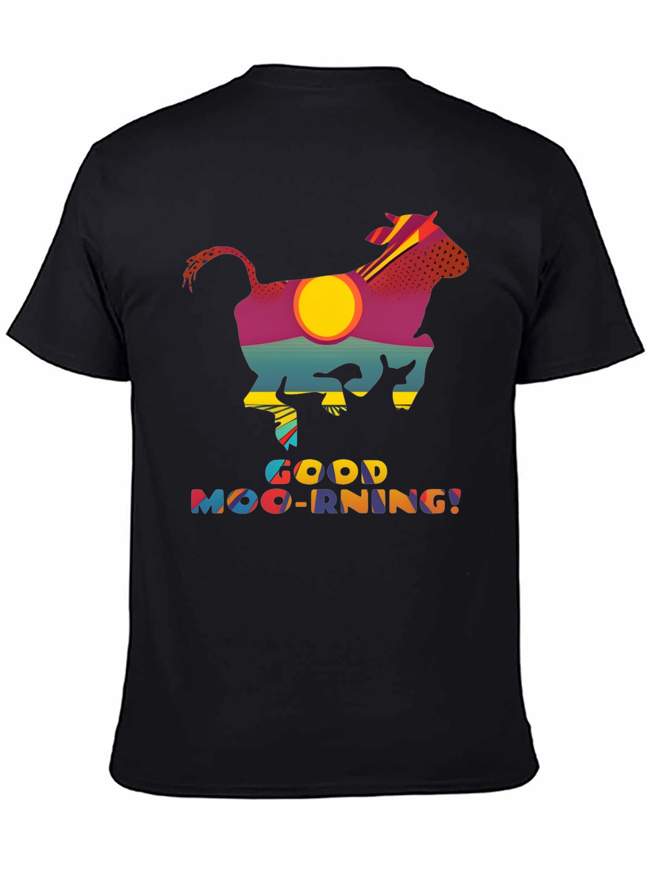 Good Moo-rning T-Shirt - Novelty Cow Sunrise Design