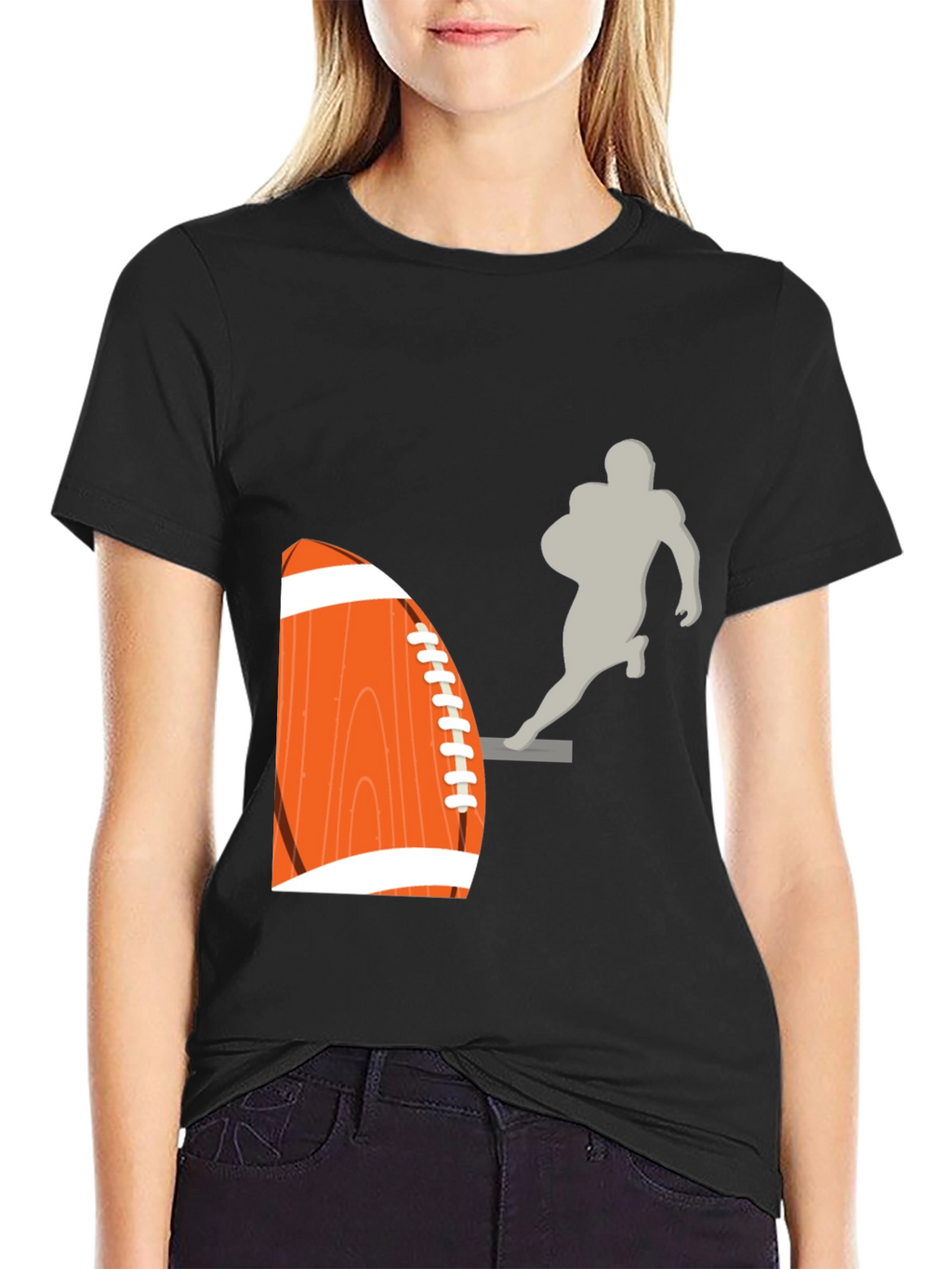 Football Graphic Tee - Black Cotton T-Shirt