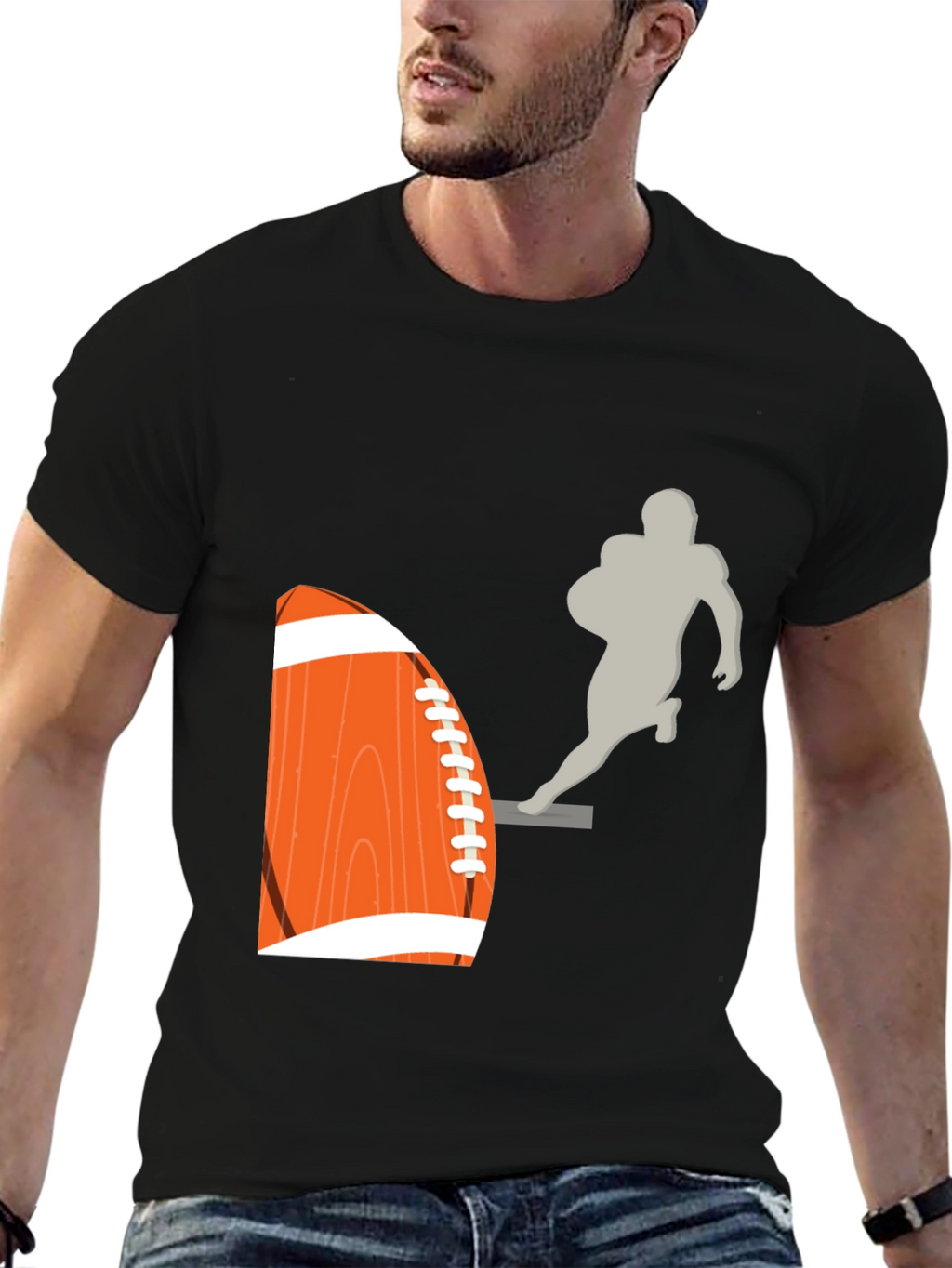 Football Graphic Tee - Black Cotton T-Shirt