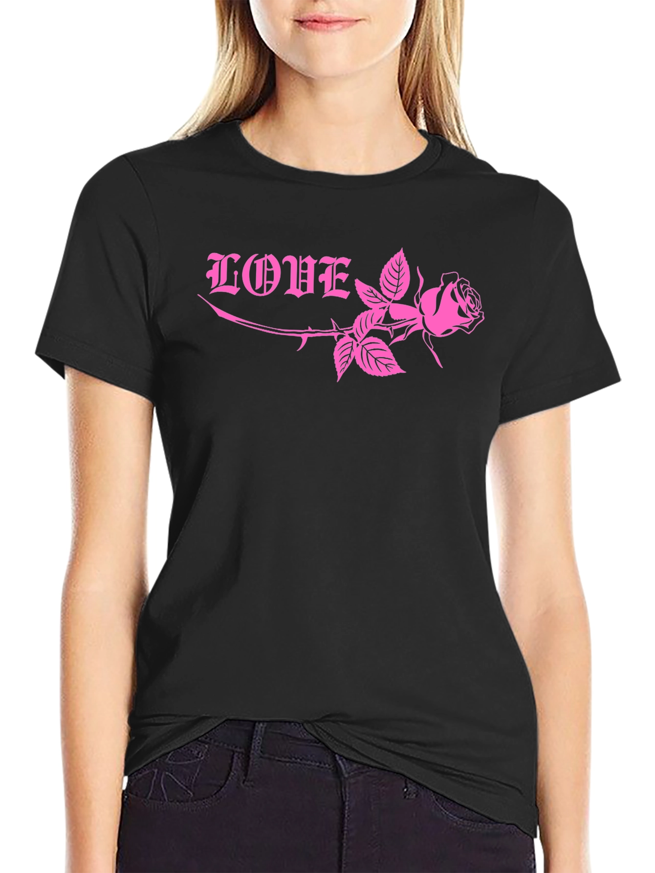 Love Rose Graphic Tee - Black