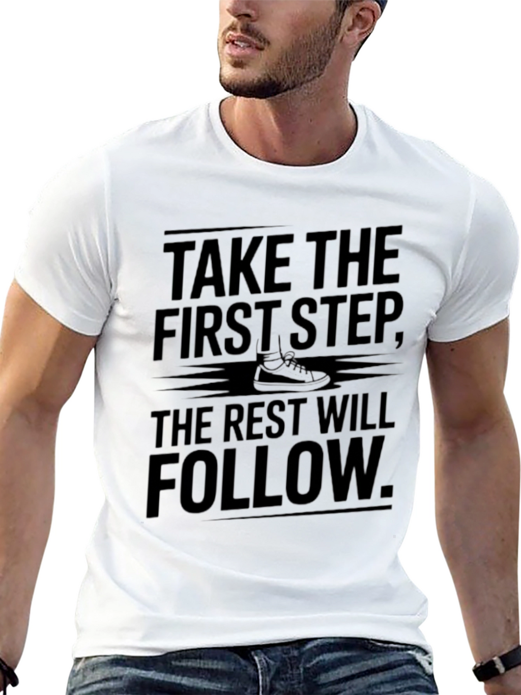 Motivational Black T-Shirt: Take the First Step