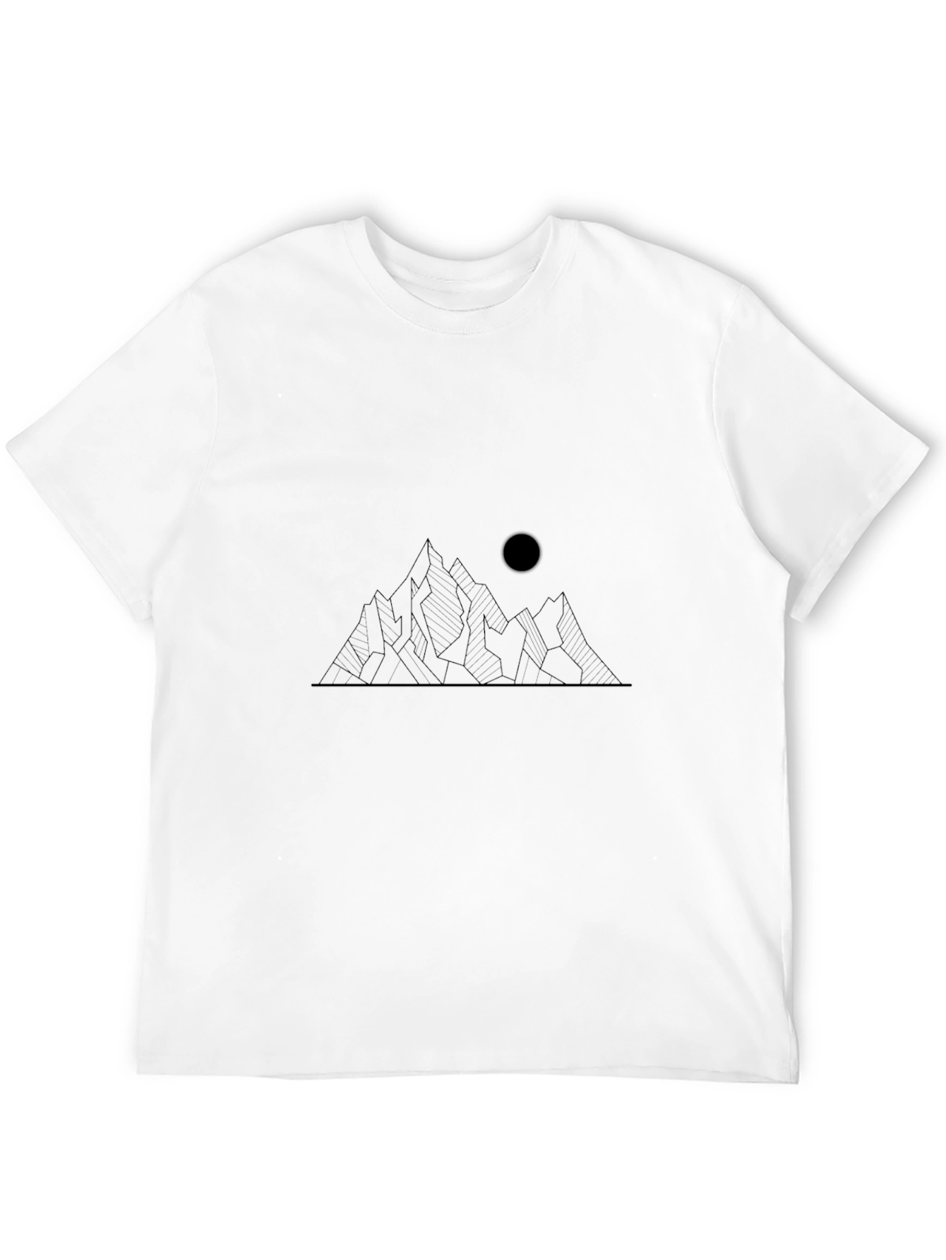 Minimalist Mountain and Moon Graphic Black T-Shirt