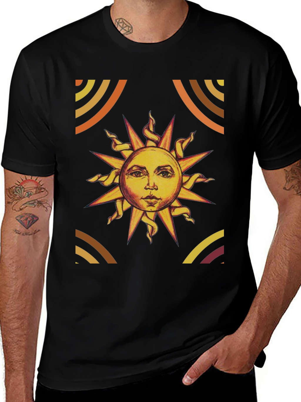 Sun Graphic Print Black T-Shirt