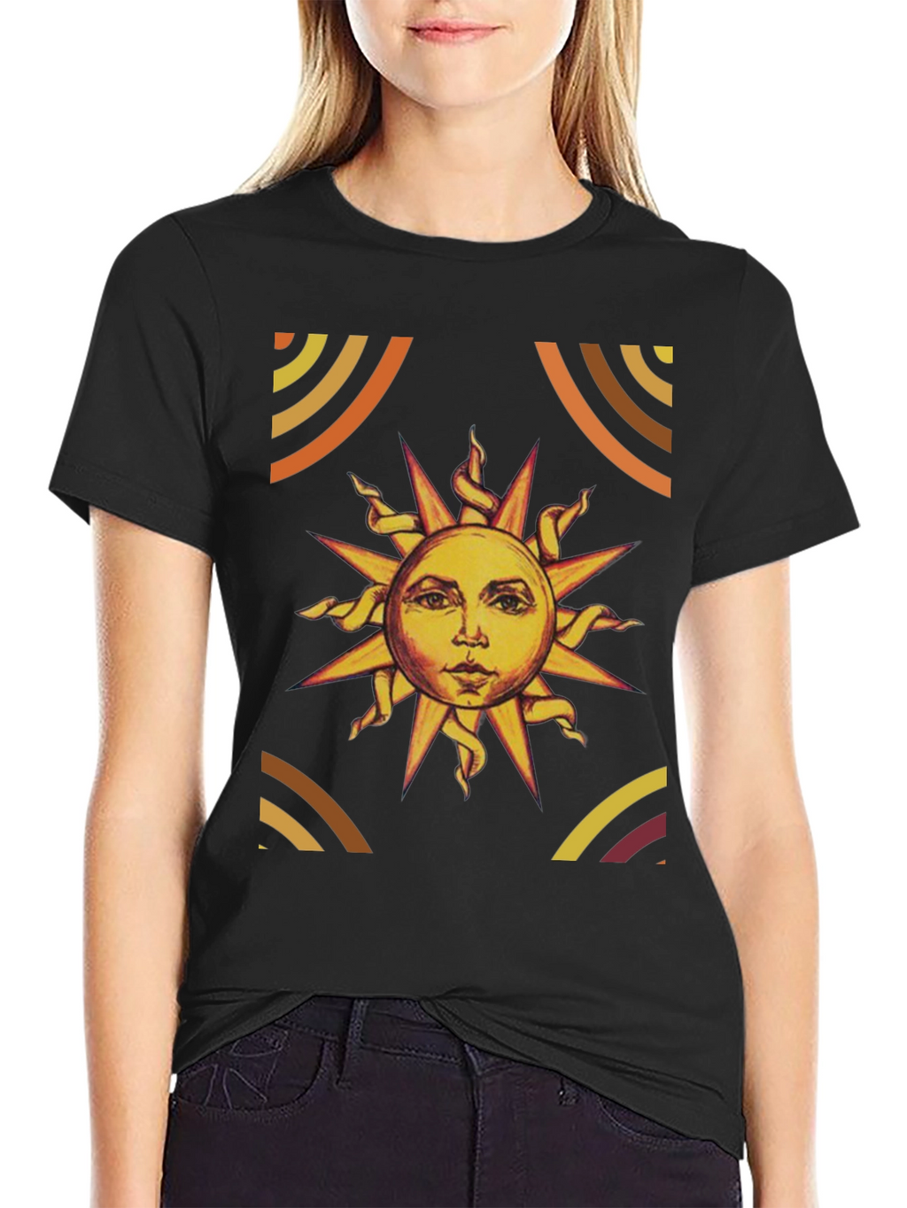 Sun Graphic Print Black T-Shirt