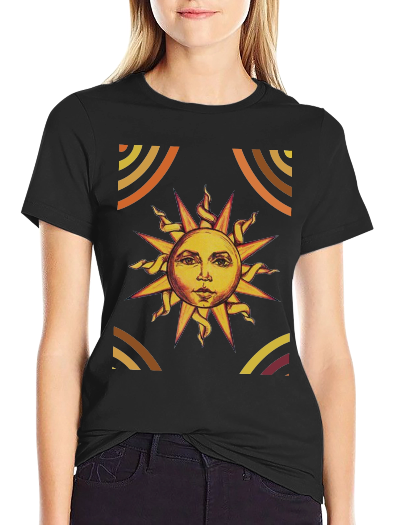 Sun Graphic Print Black T-Shirt