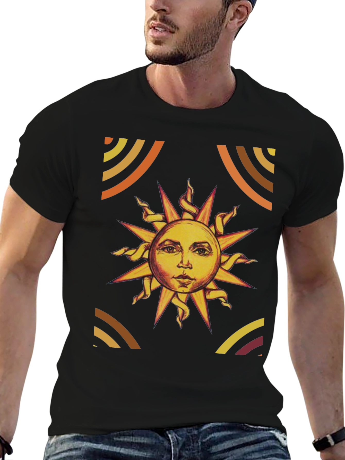 Sun Graphic Print Black T-Shirt
