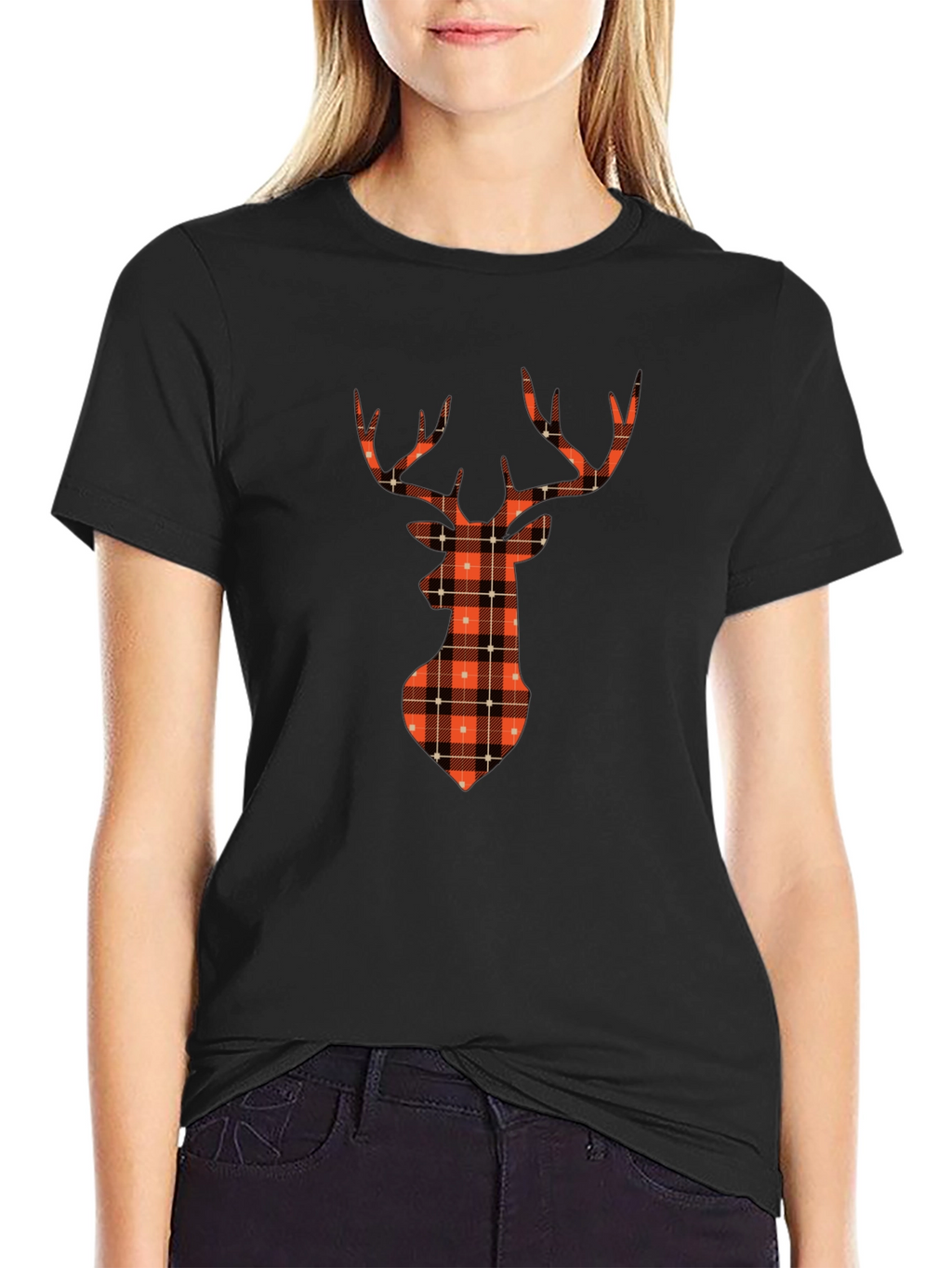 Plaid Deer Graphic Tee - Casual Style